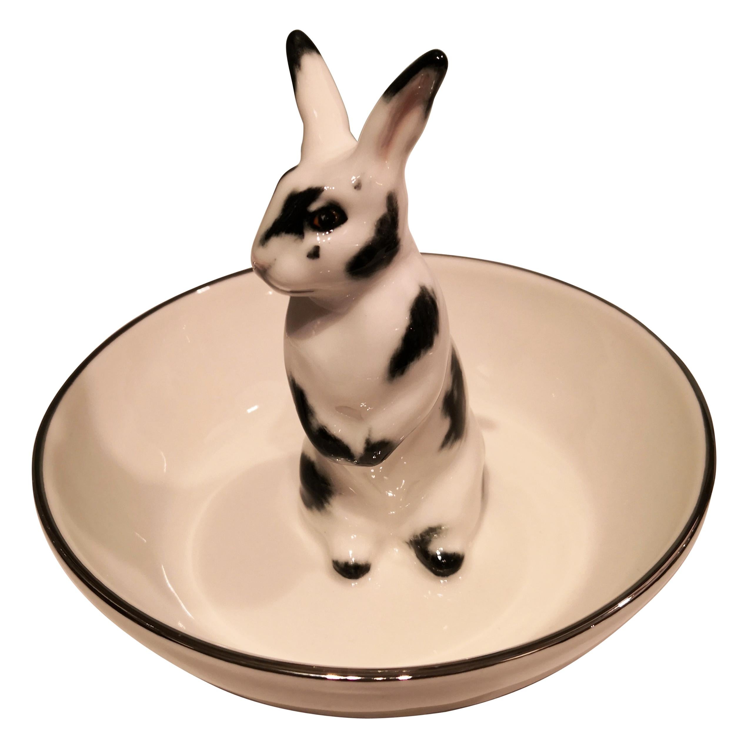 Porcelain Bowl Hand Painted with Rabbit Figure Sofina Boutique Kitzbuehel For Sale