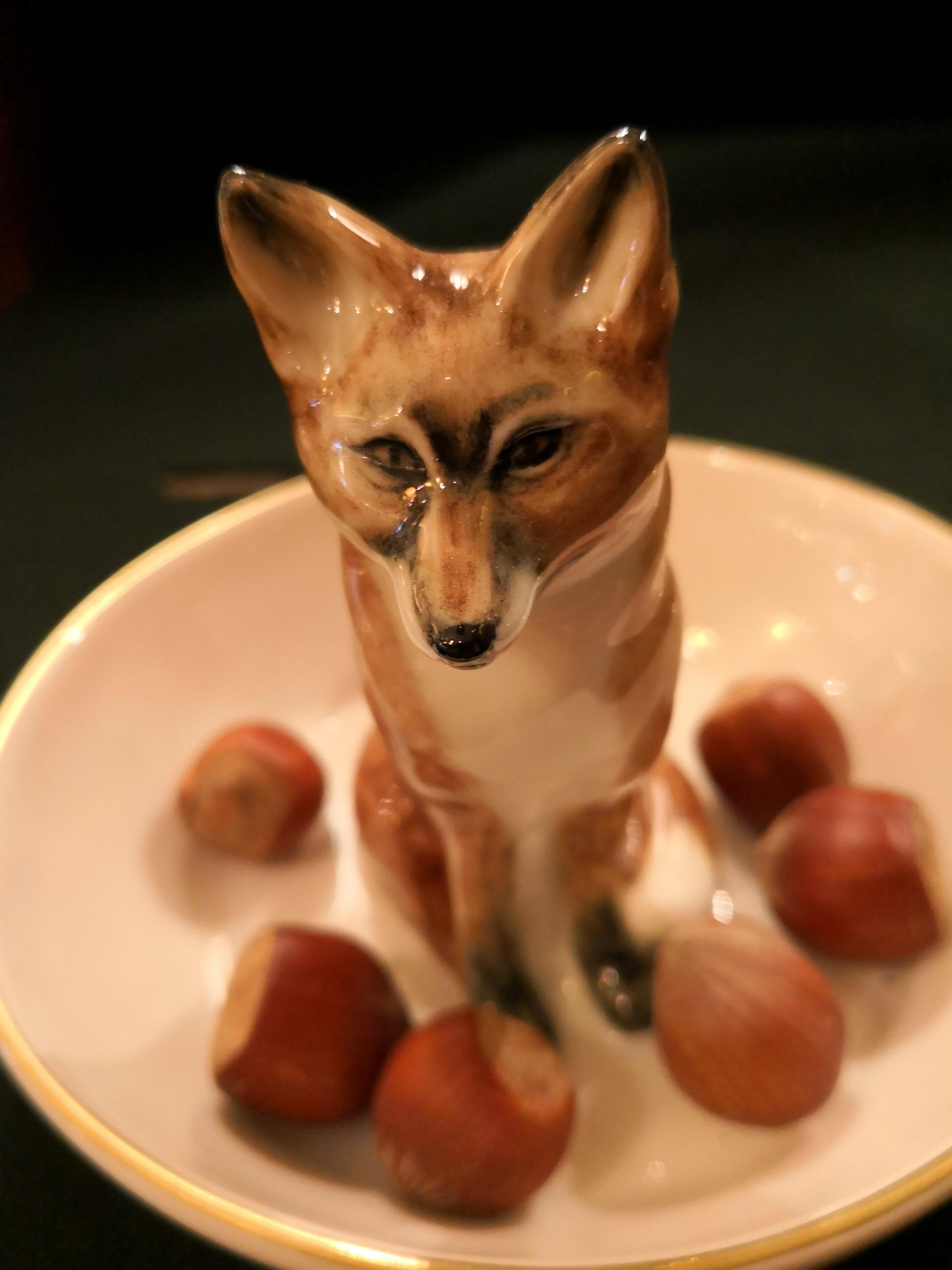 Black Forest Porcelain Bowl with Fox Figure Sofina Boutique Kitzbuehel For Sale