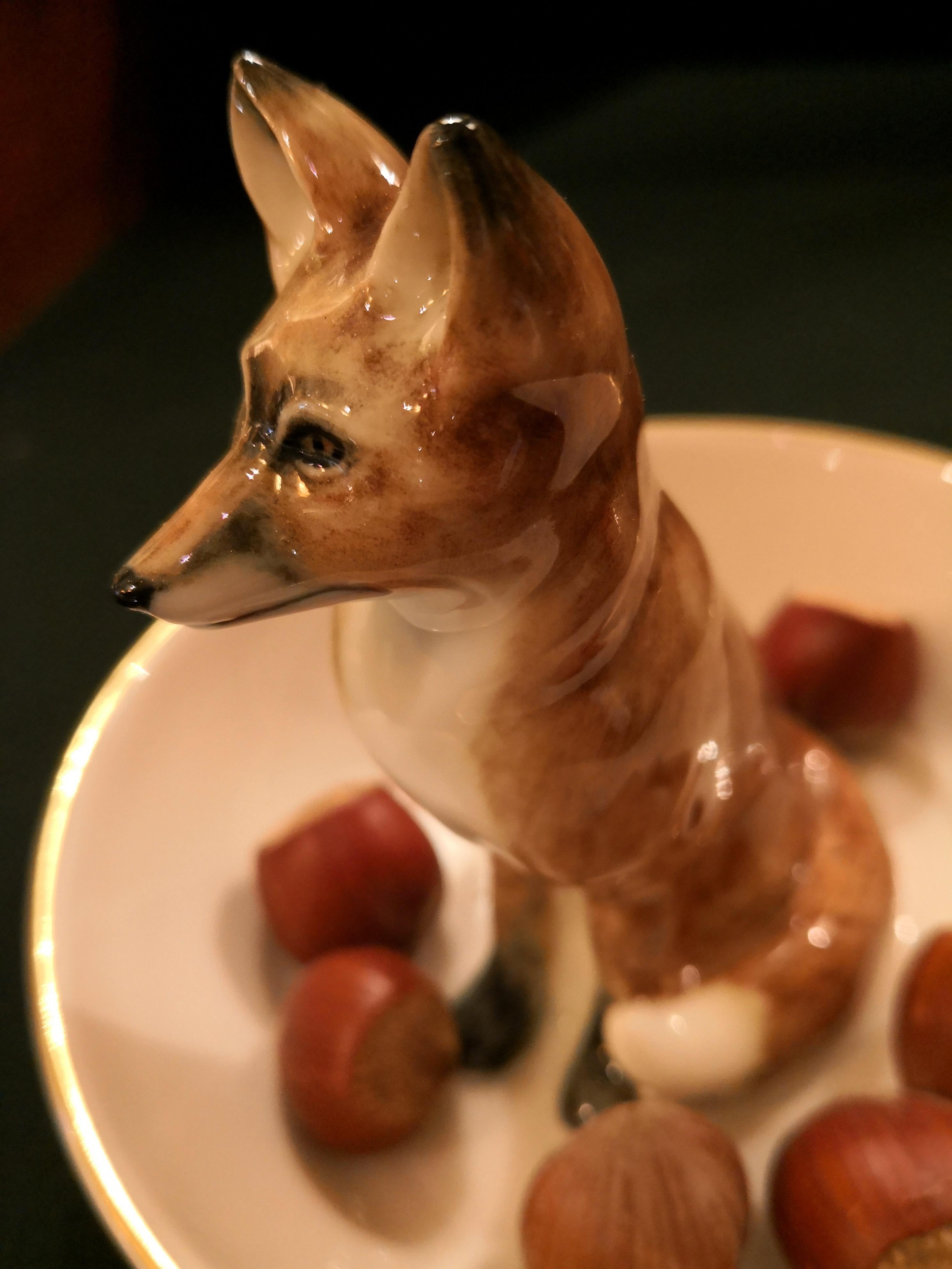 German Porcelain Bowl with Fox Figure Sofina Boutique Kitzbuehel For Sale