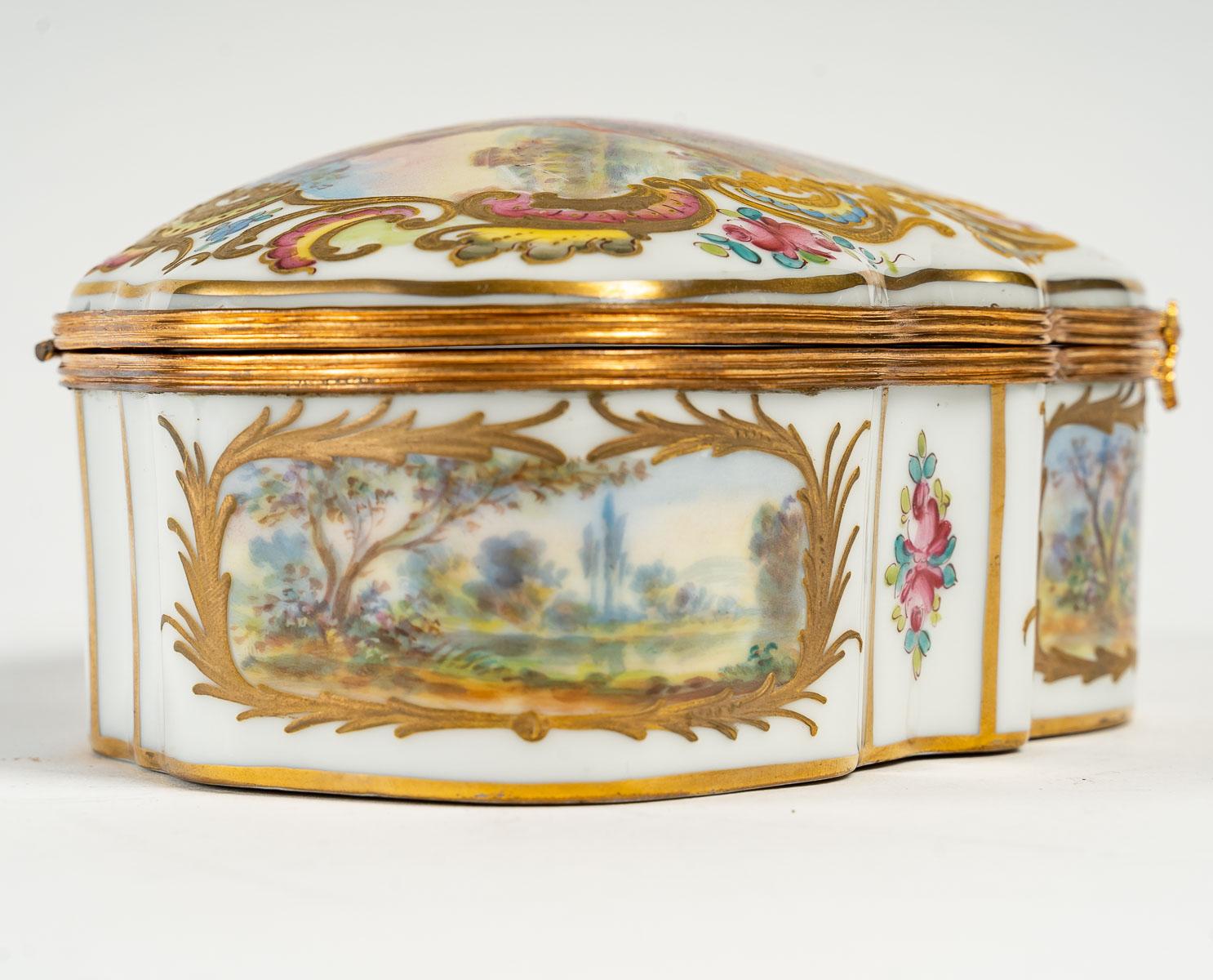 European Porcelain Box with Elegant Scene, 19th Century