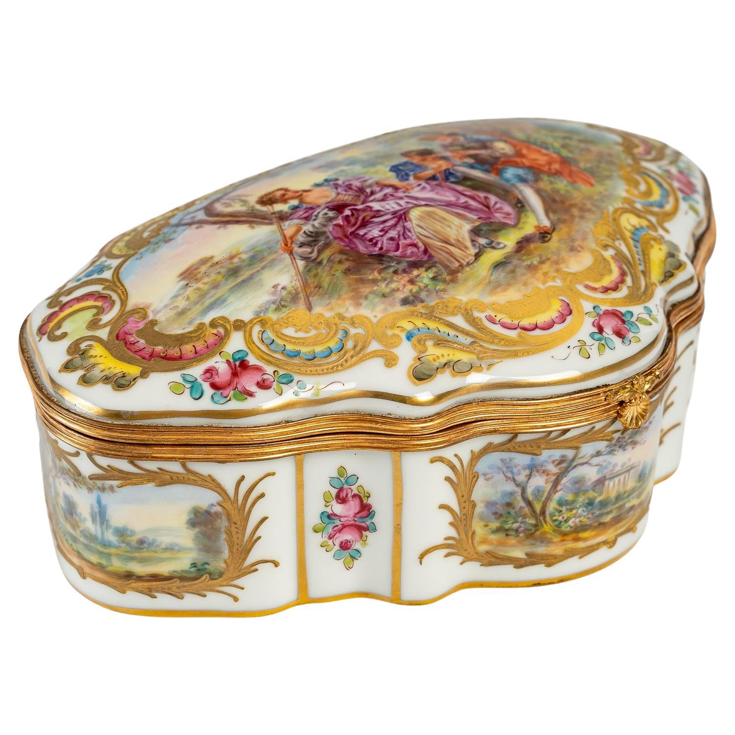 Porcelain Box with Elegant Scene, 19th Century