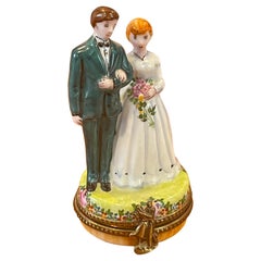 Porcelain Bride & Groom / Wedding Couple Trinket Box by Rochard for Limoges