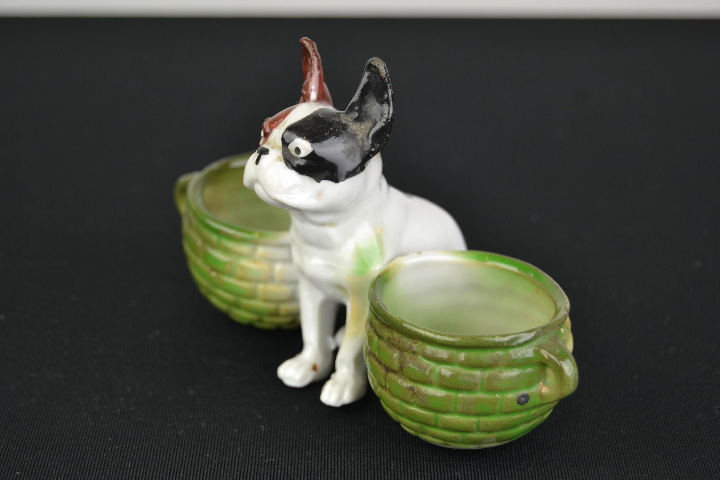 Porcelain Bulldog Sculpture with Baskets, Art Deco 6