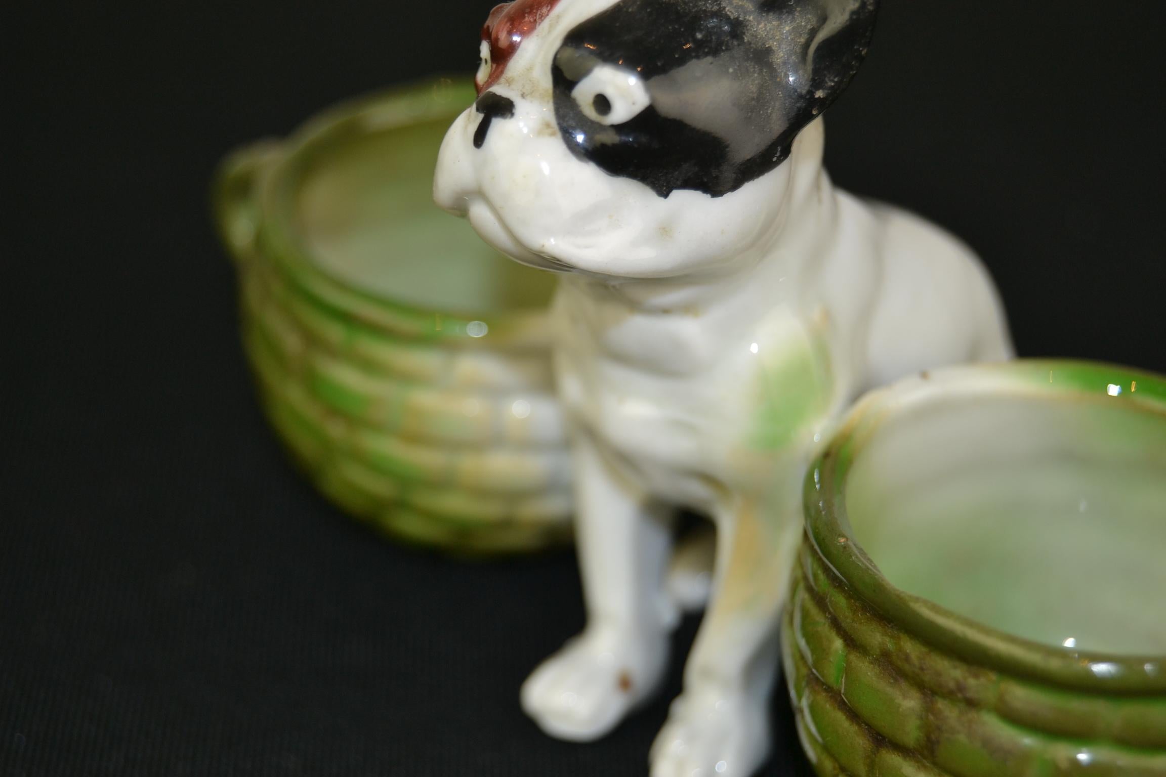 Porcelain Bulldog Sculpture with Baskets, Art Deco 7