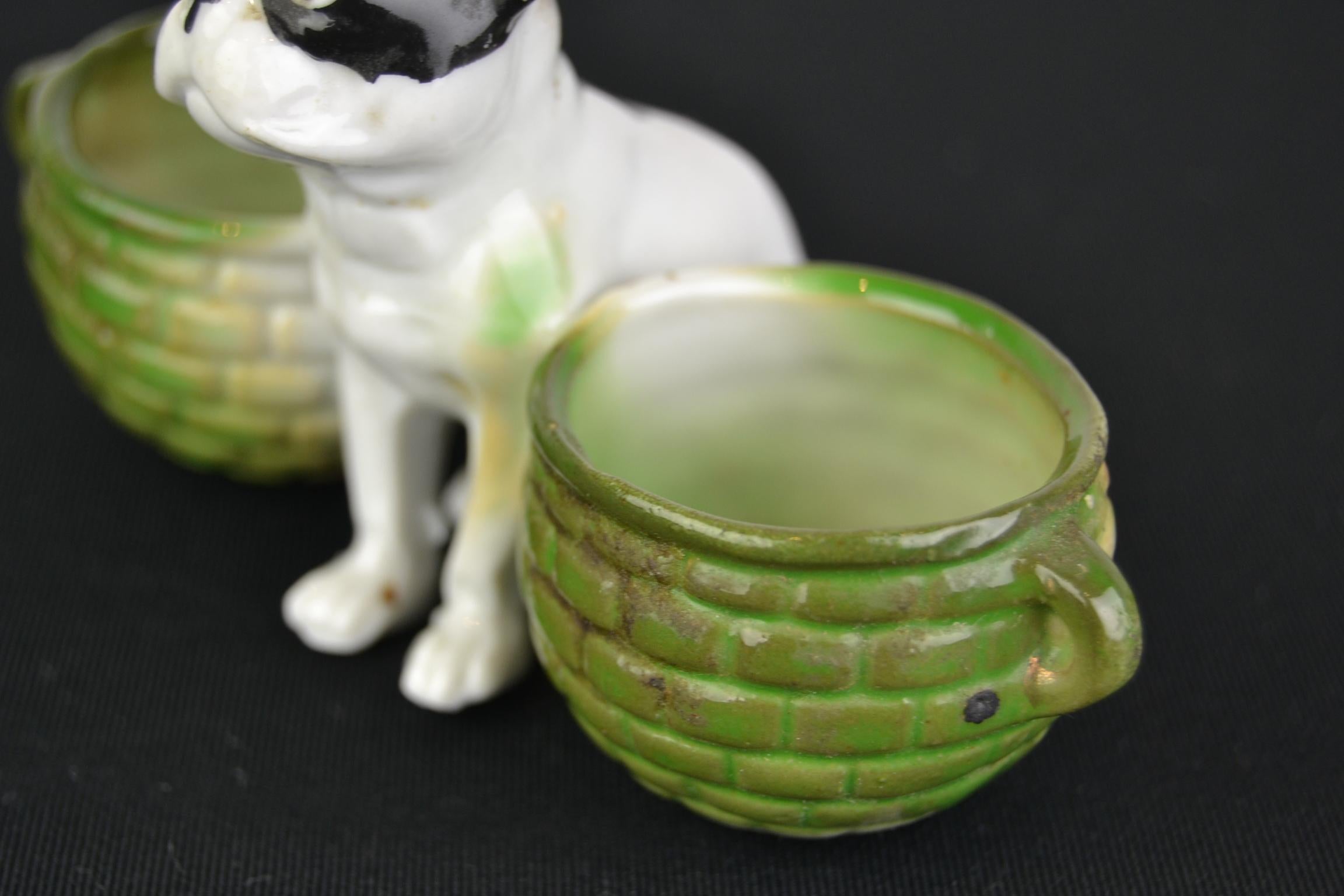 Porcelain Bulldog Sculpture with Baskets, Art Deco 8