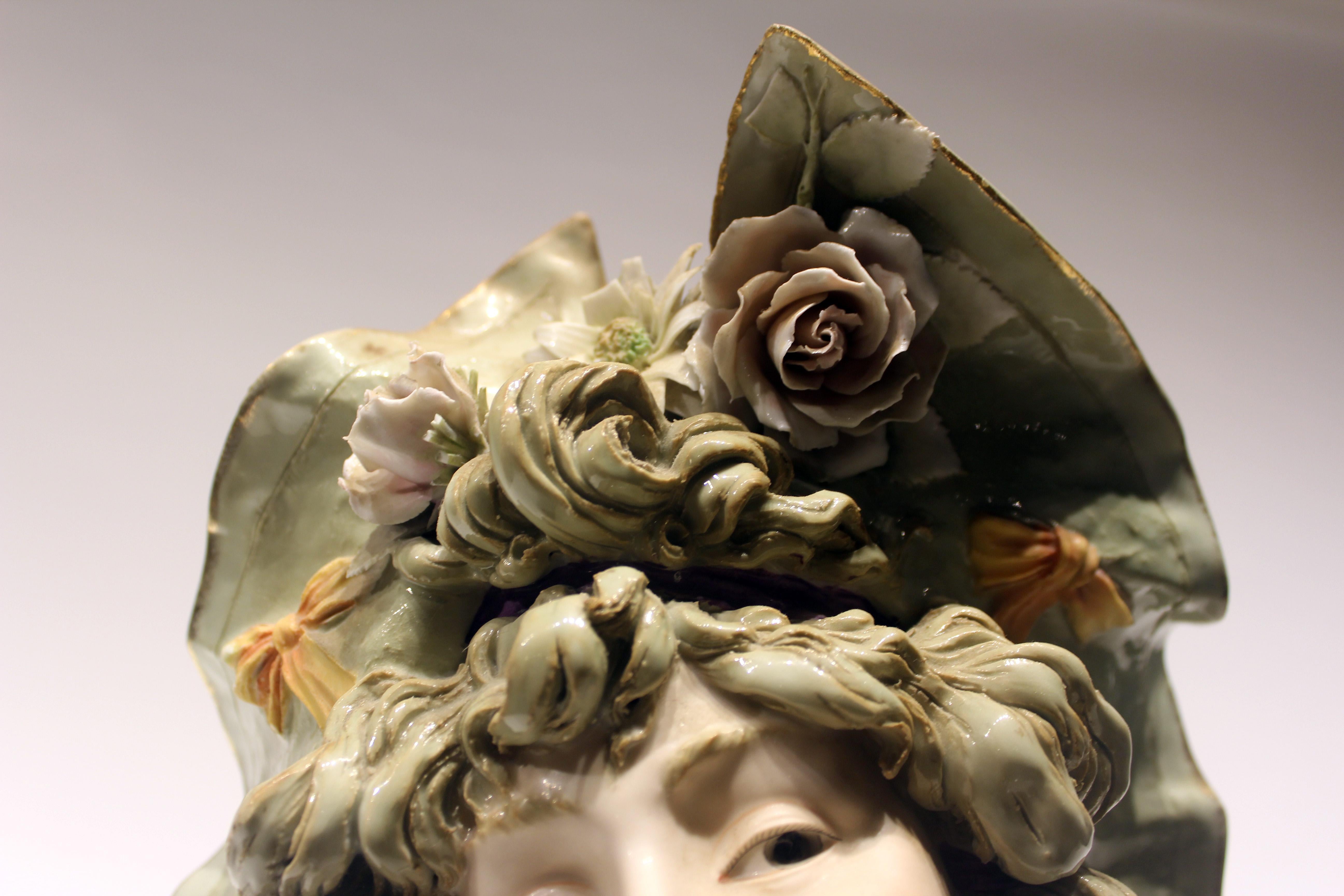 Porcelain Bust of Woman with Floral Accents For Sale 4