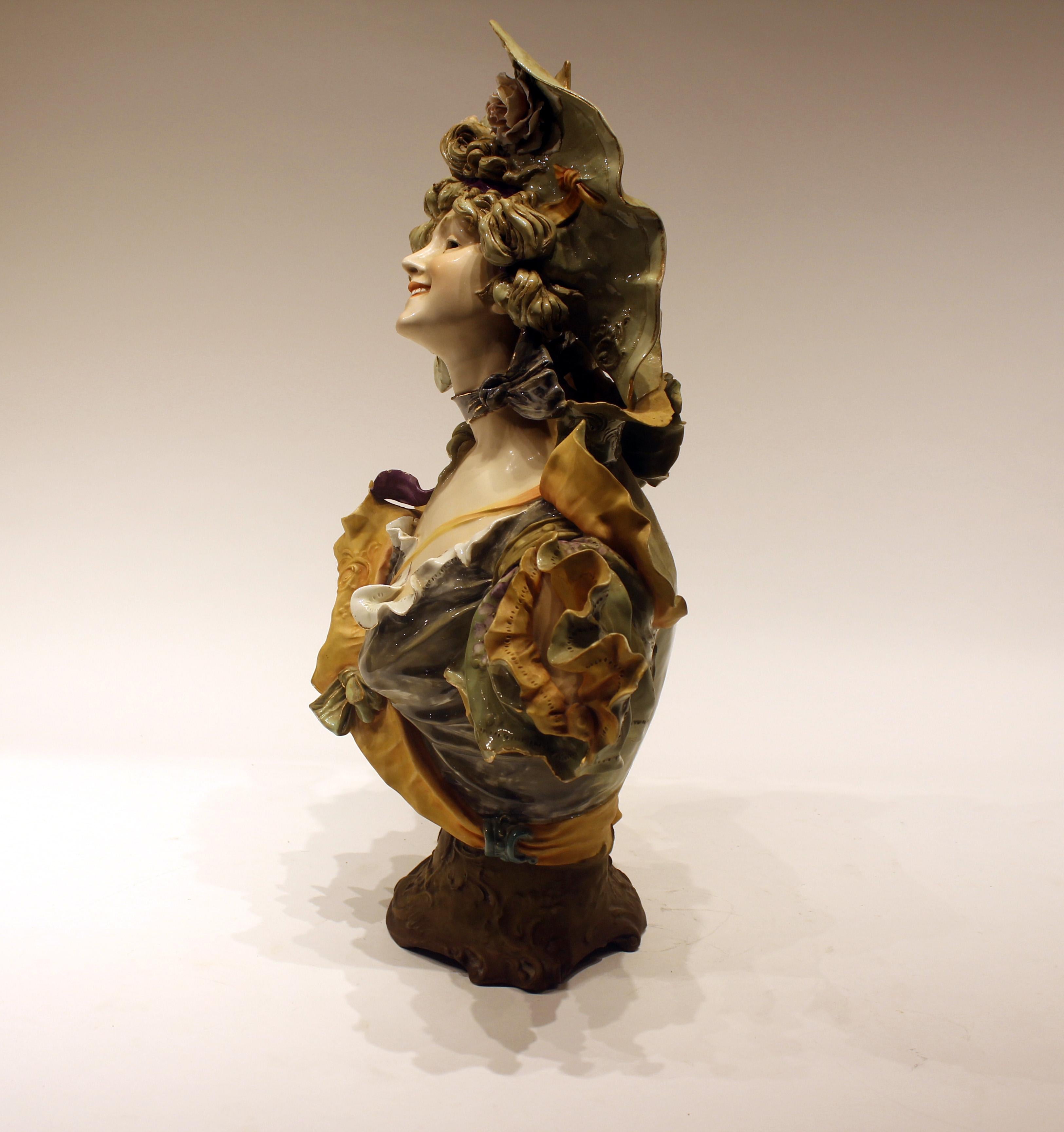Belle Époque Porcelain Bust of Woman with Floral Accents For Sale