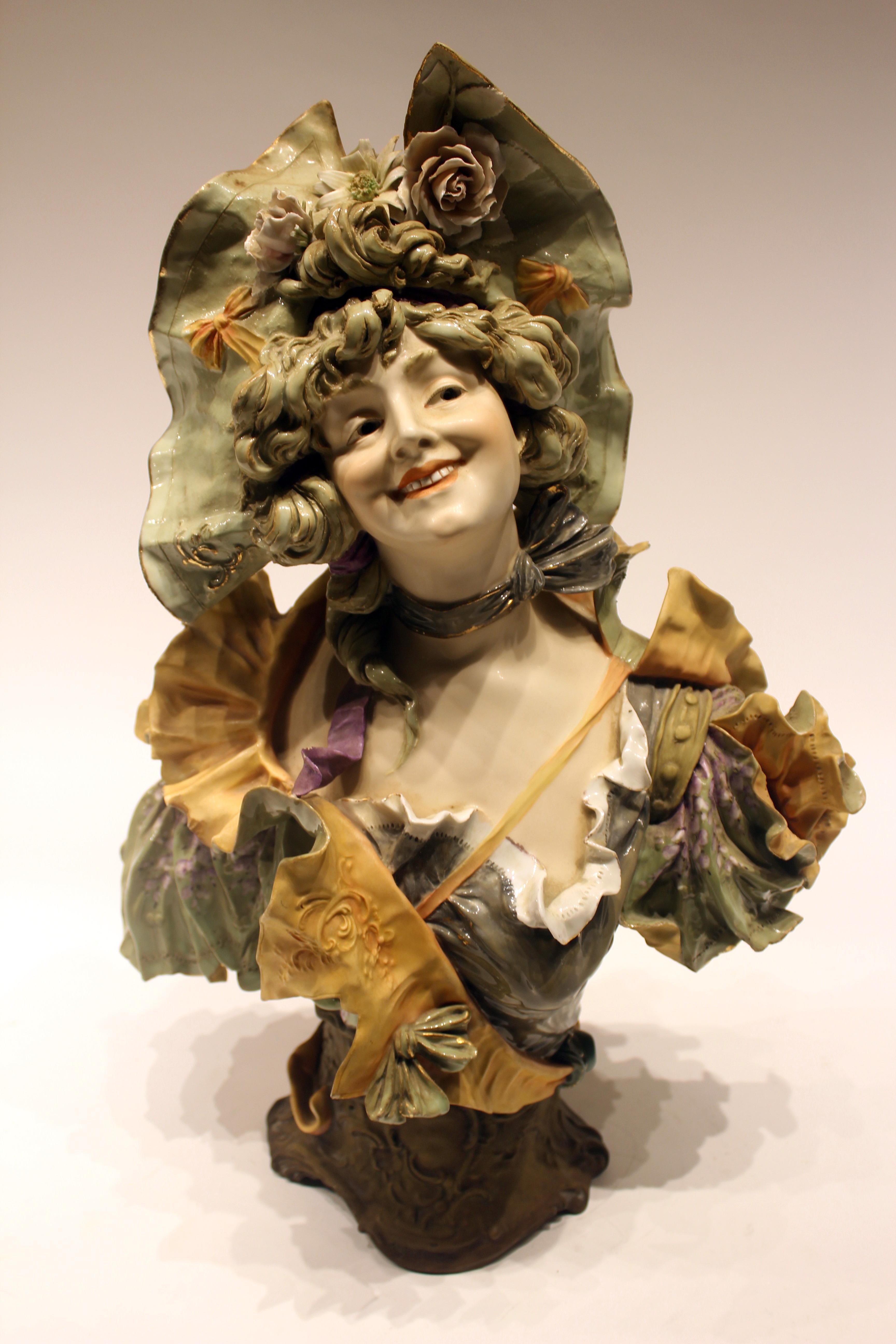 Porcelain Bust of Woman with Floral Accents For Sale 2