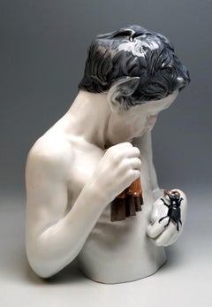 Porcelain Bust 'The Fright' Faun with Stag Beetle Rosenthal Selb, Germany, 1920