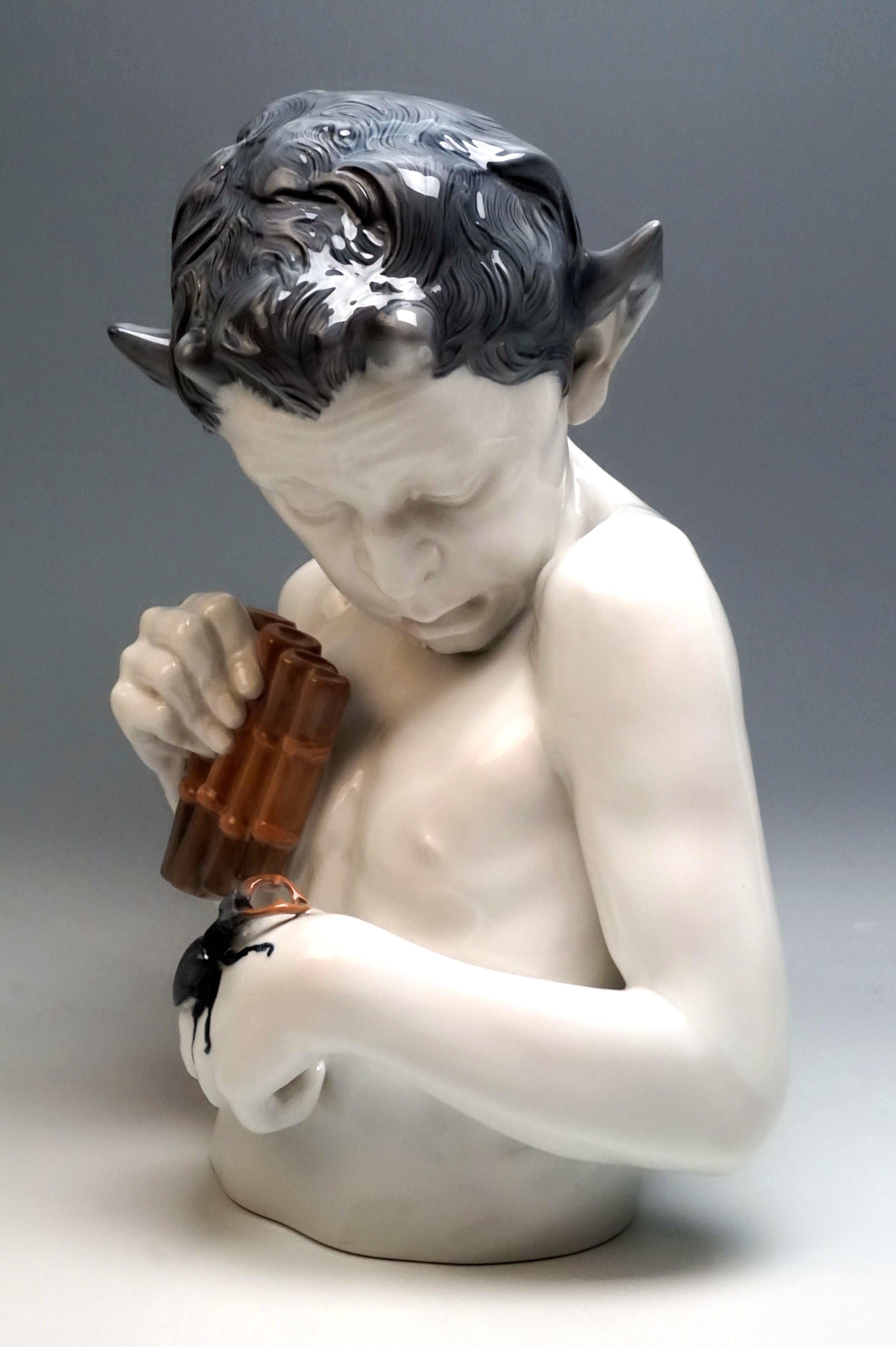 Art Nouveau Porcelain Bust 'The Fright' Faun with Stag Beetle Rosenthal Selb, Germany, 1920