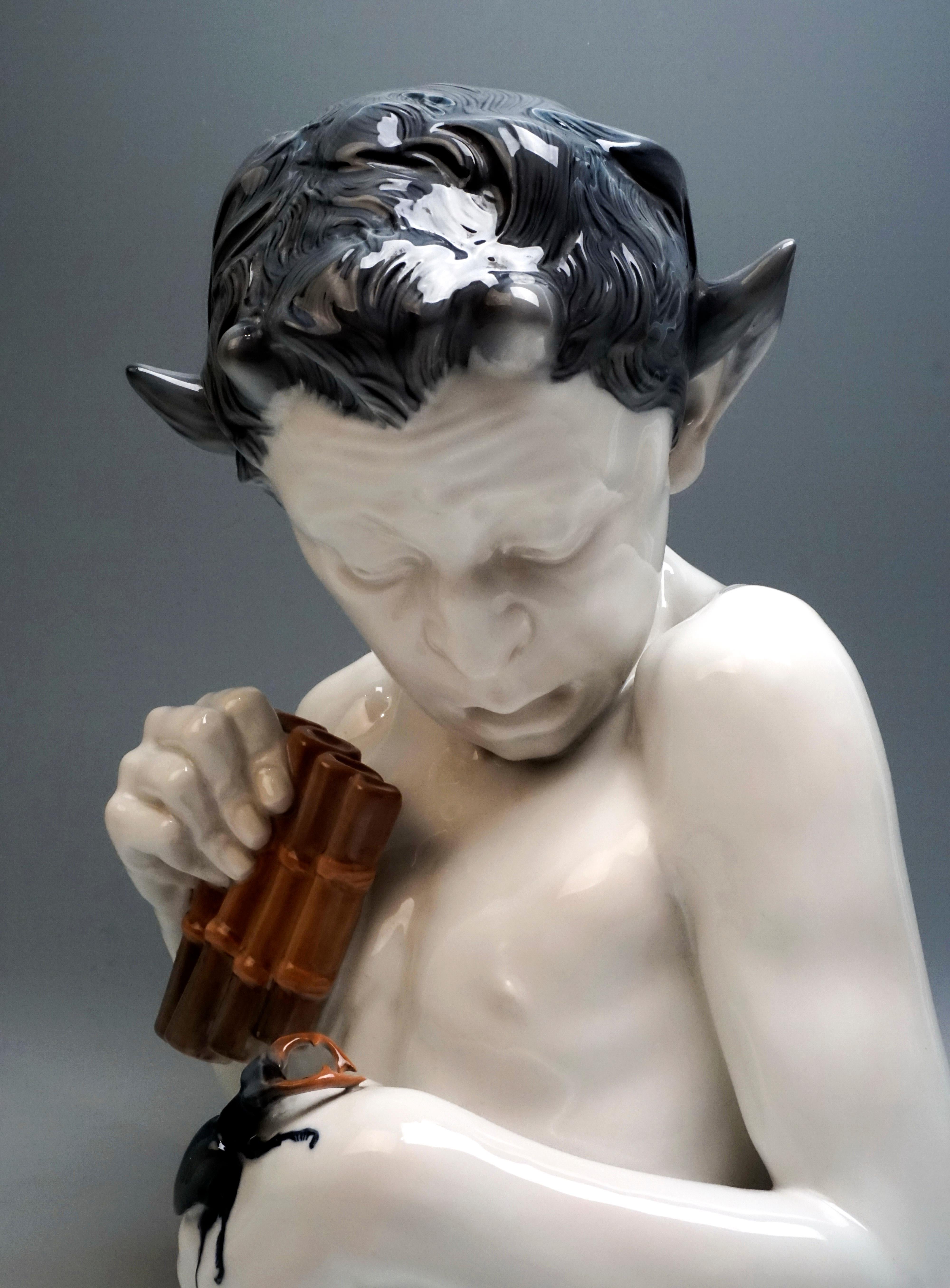 Hand-Painted Porcelain Bust 'The Fright' Faun with Stag Beetle Rosenthal Selb, Germany, 1920