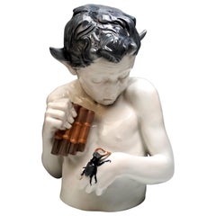 Buste en porcelaine "L'effroi" Faune avec cerf scarabée Rosenthal Selb:: Allemagne:: 1920