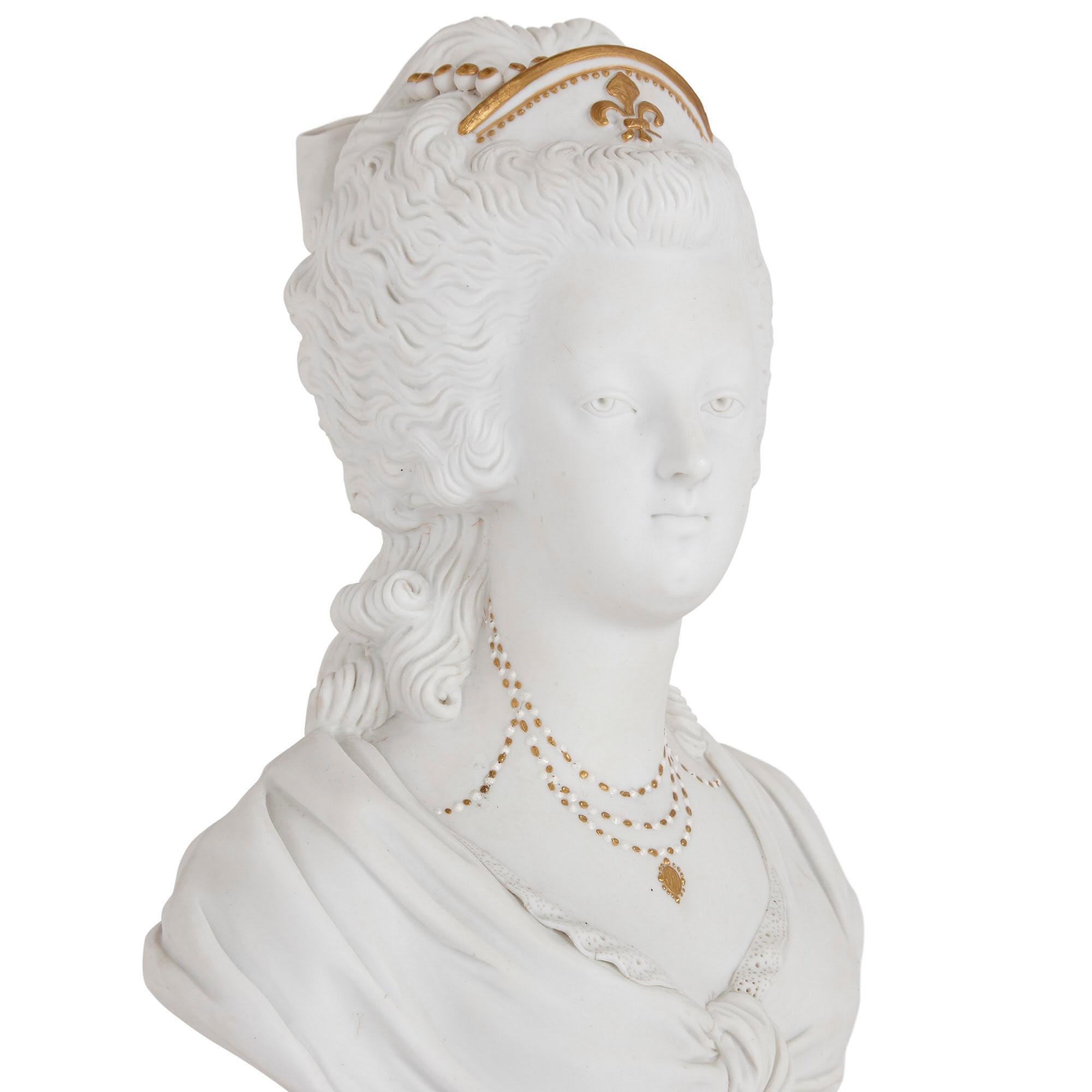 French Porcelain Busts of Louis XVI and Marie Antoinette in Style of Sèvres For Sale