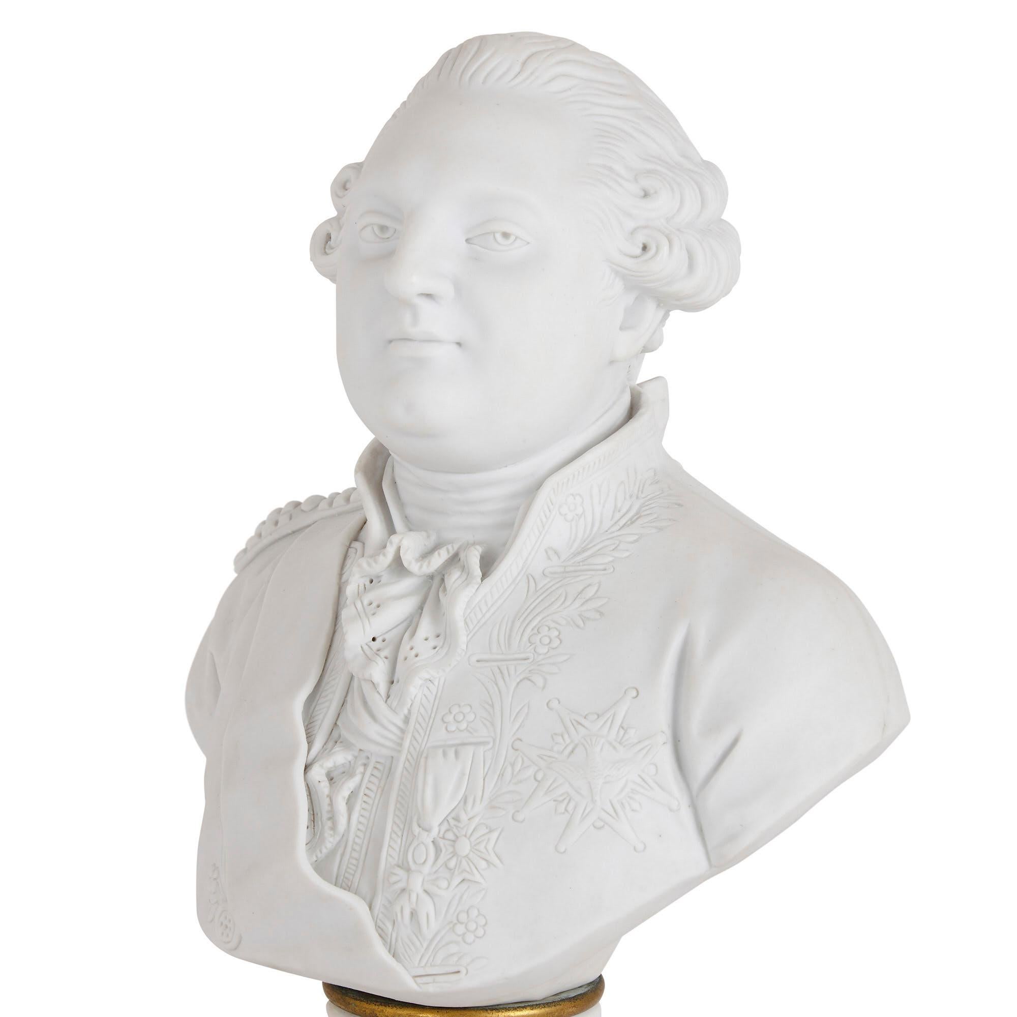 Gilt Porcelain Busts of Louis XVI and Marie Antoinette in Style of Sèvres For Sale
