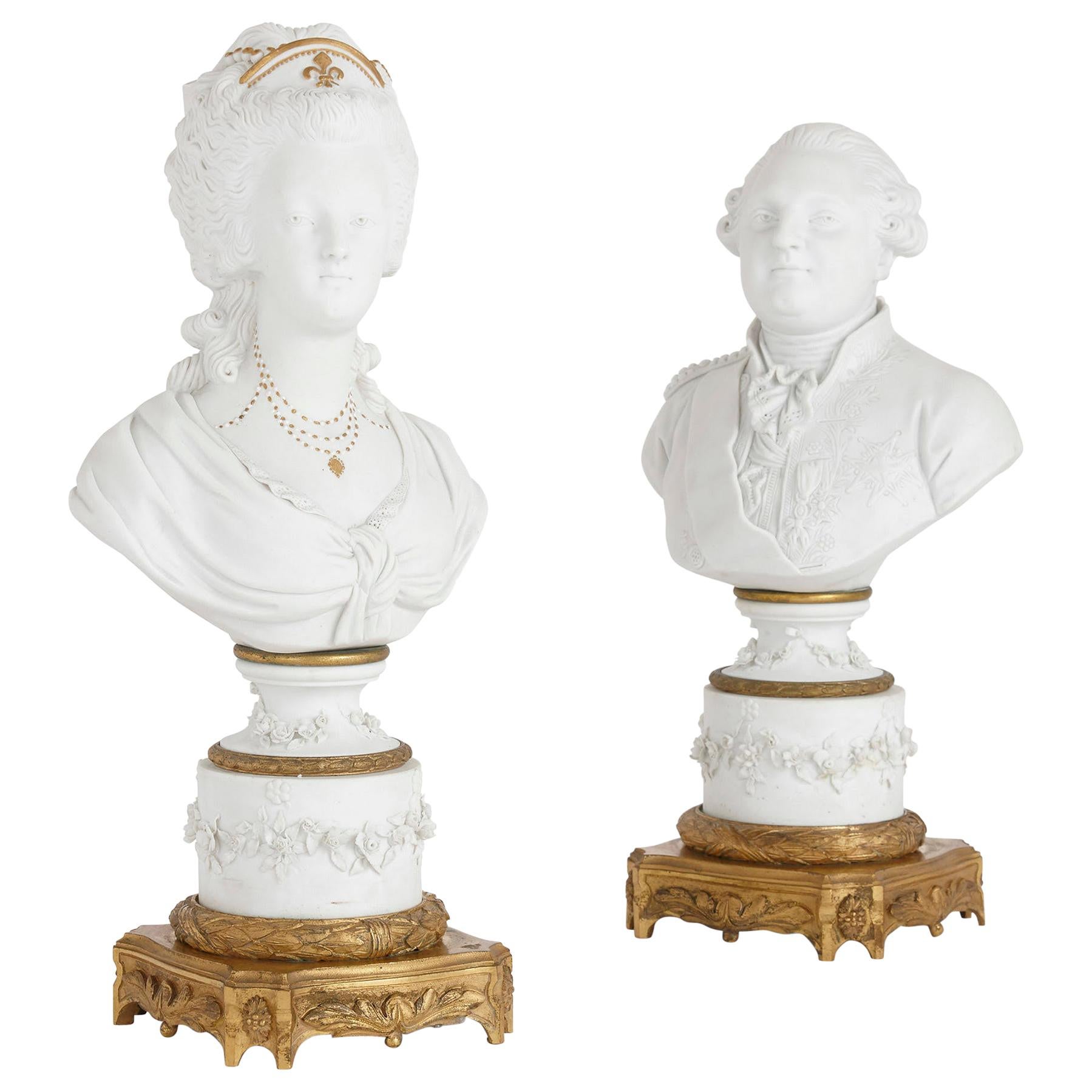 Porcelain Busts of Louis XVI and Marie Antoinette in Style of Sèvres