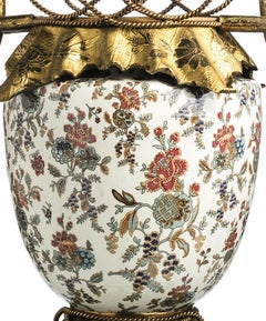 Porcelain - Cachepot with Gold metal mount - Sarreguemines
