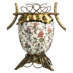 Porcelain - Cachepot with Gold metal mount - Sarreguemines