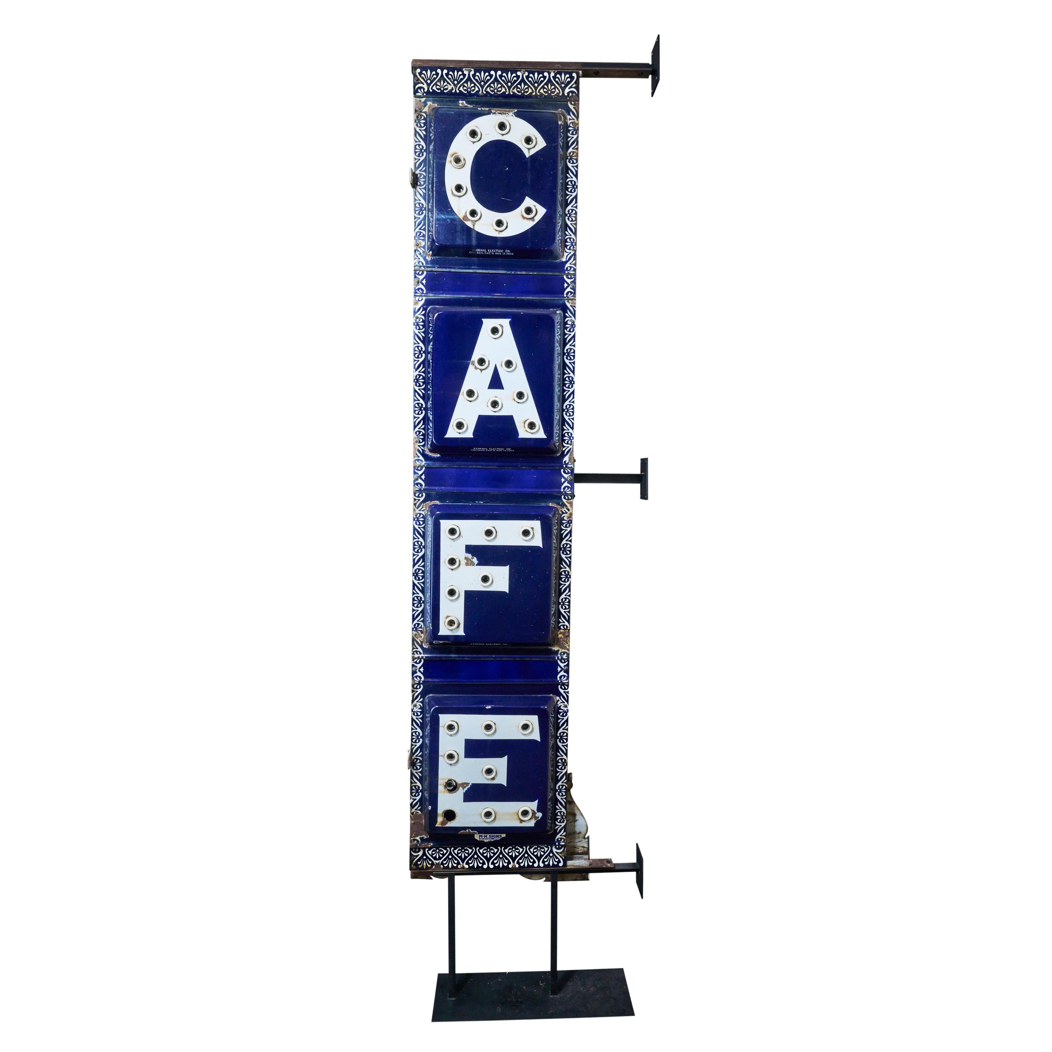 Enamel cafe sign with light sockets and a new mounting bracket. 
