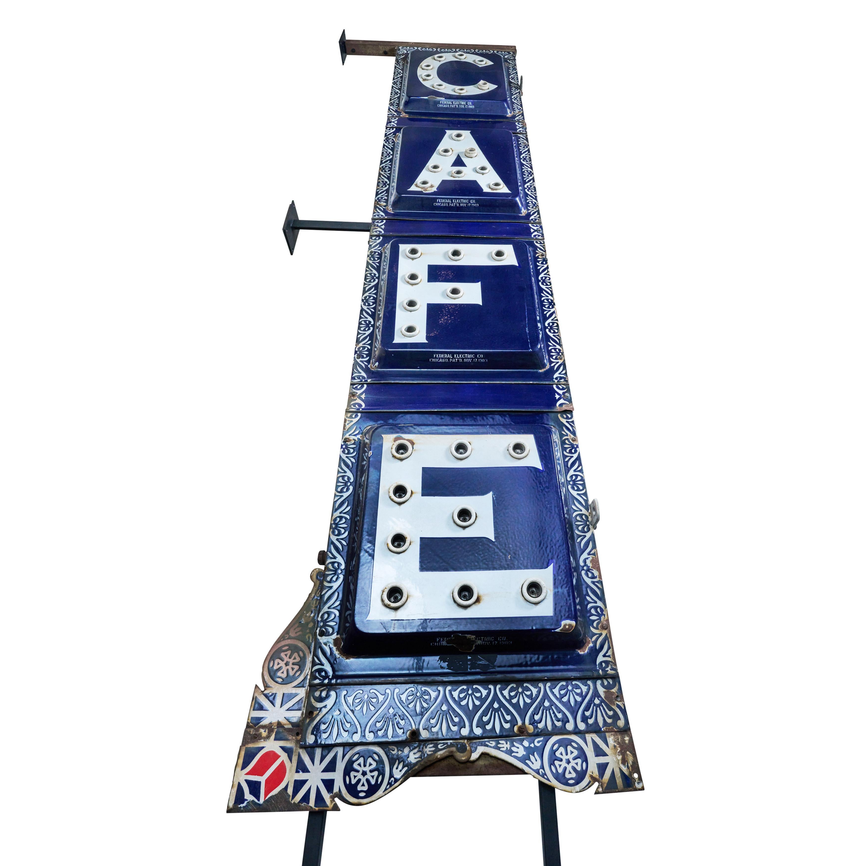 Exceptional Vertical Enamel Cafe Sign In Good Condition In Round Top, TX