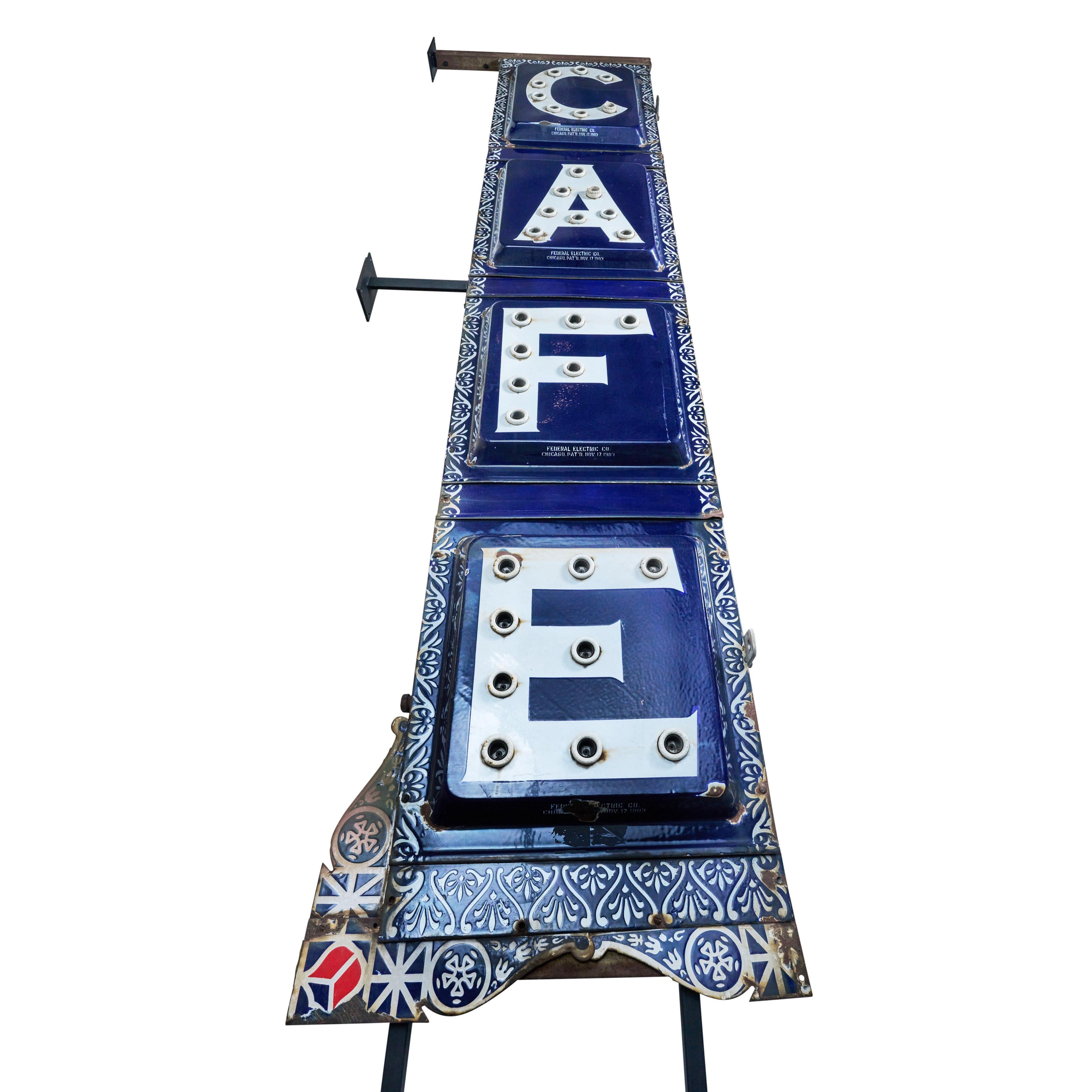 Exceptional Vertical Enamel Cafe Sign In Good Condition For Sale In Chicago, IL