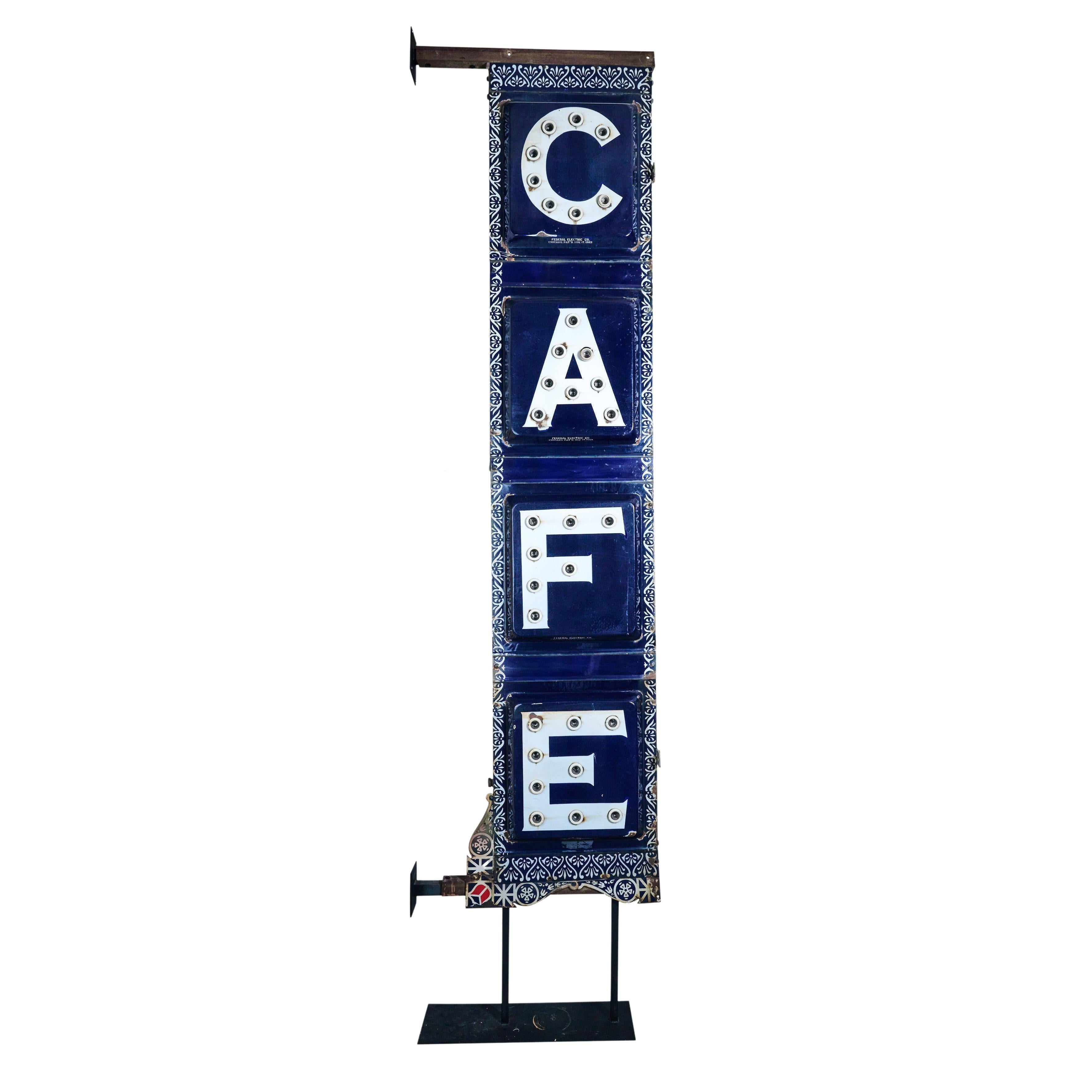 Exceptional Vertical Enamel Cafe Sign For Sale