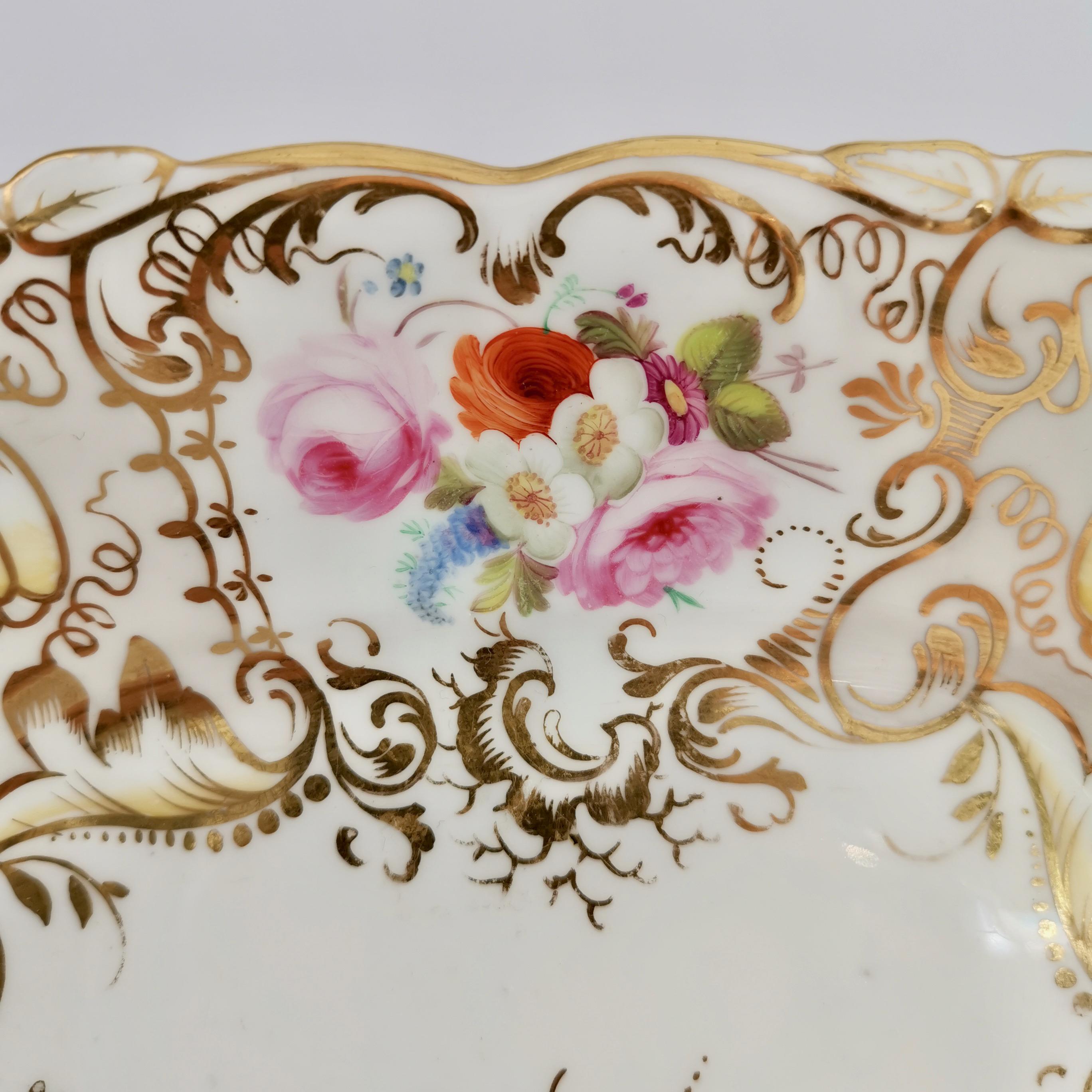 Rococo Revival Porcelain Cake Plate, Coalport, Gilt and Flowers Attr. Thomas Dixon, 1834