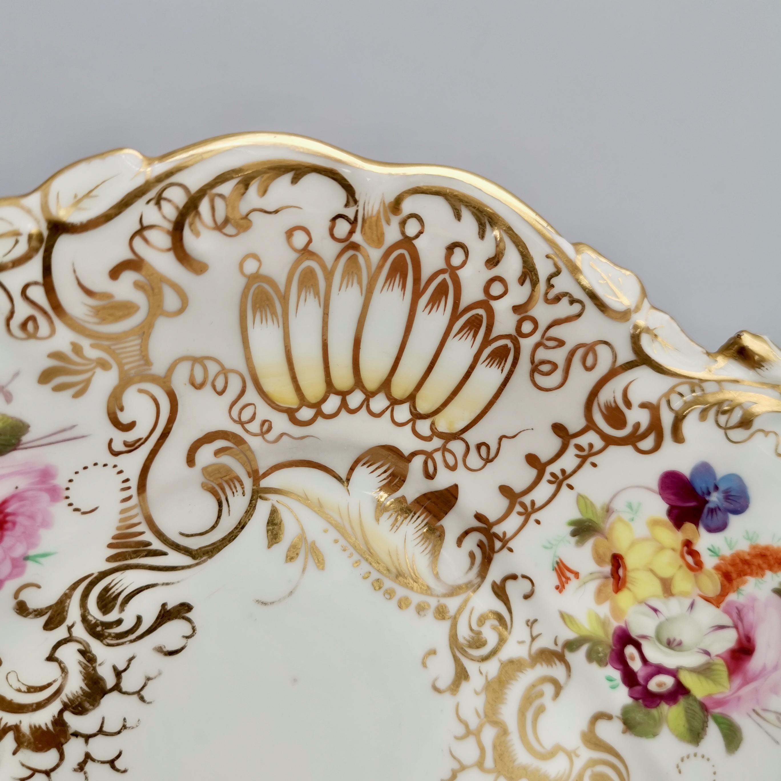 English Porcelain Cake Plate, Coalport, Gilt and Flowers Attr. Thomas Dixon, 1834