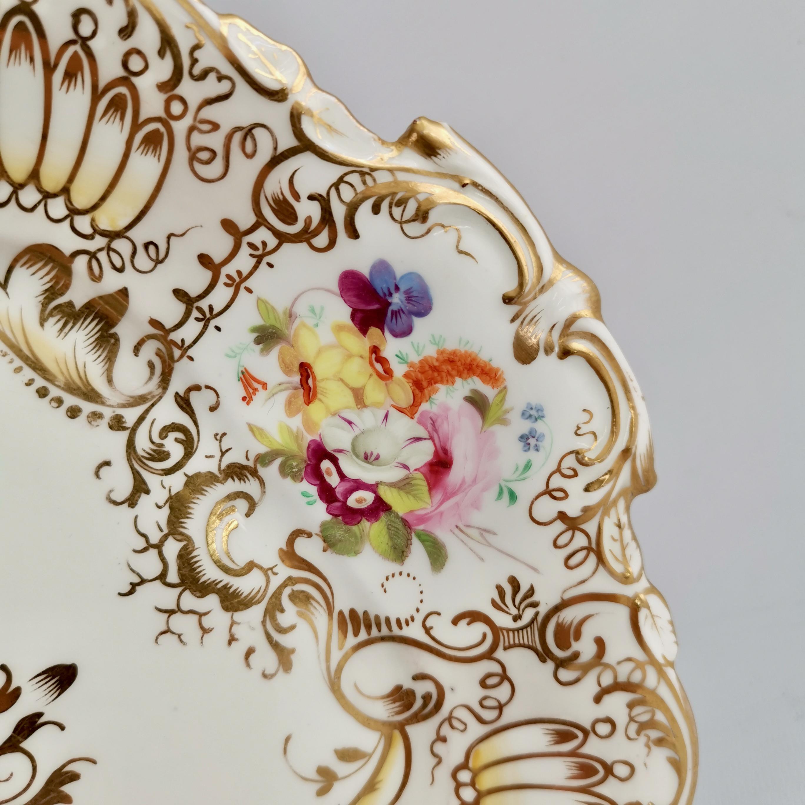 Hand-Painted Porcelain Cake Plate, Coalport, Gilt and Flowers Attr. Thomas Dixon, 1834
