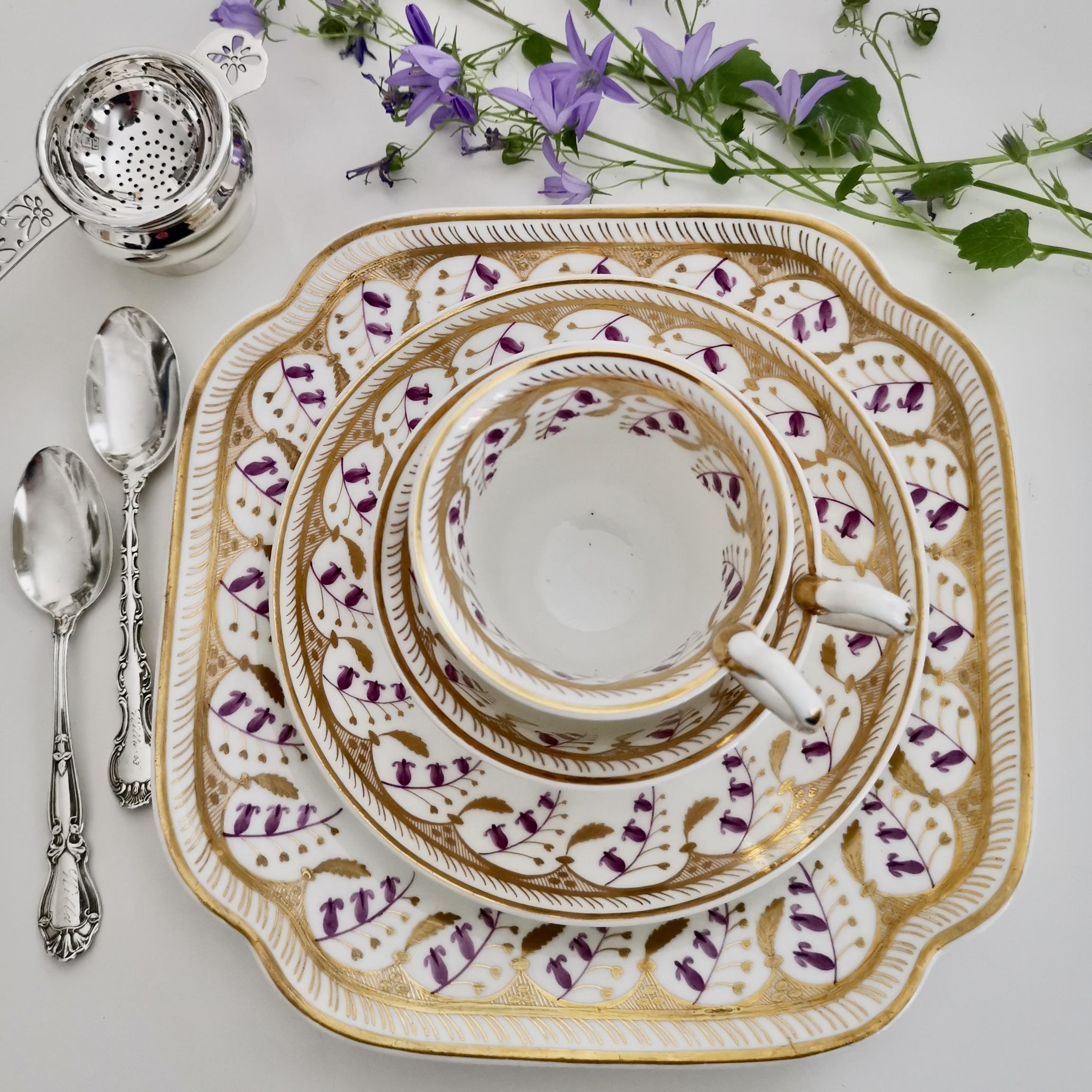 This is a beautiful cake plate made by Spode in circa 1826, which was the Regency period. The plate is made of felspar porcelain and decorated in the Harebell pattern and it matches three trios that I have in a separate listing (see last