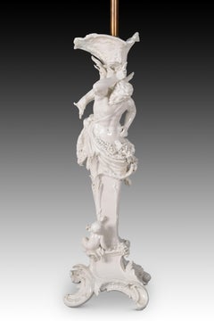 Lámpara candelabro de porcelana, KPM, Berlín, S. XIX