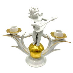 Porcelain Candlestick "Putto with Mandolin", Carl Scheidig Kunstporzellan, Germa