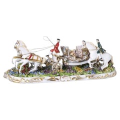 Porcelaine - Carrosse avec chevaux et écuyer - Capodimonte