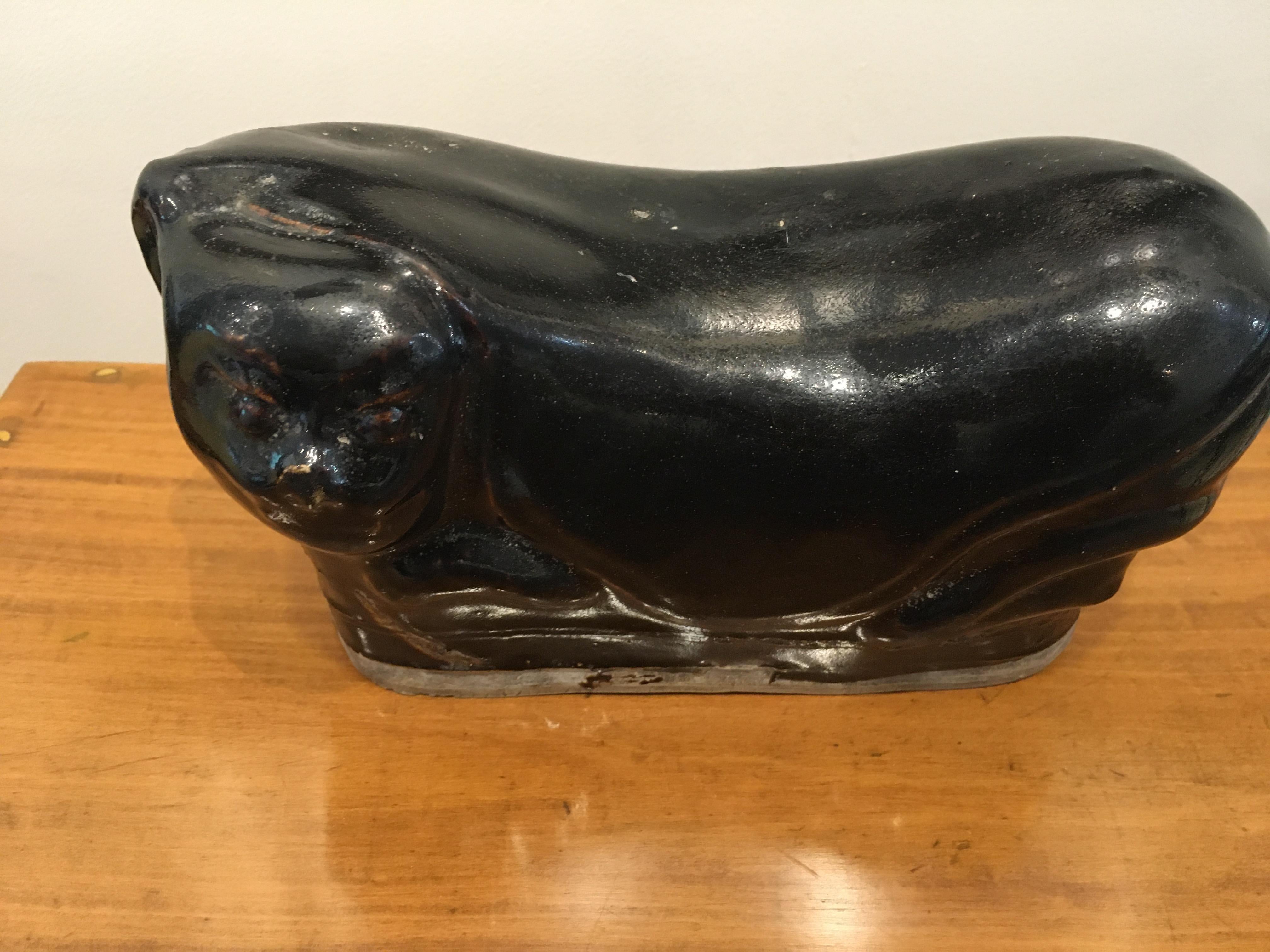 Qing Porcelain Cat Pillow Head Rest with Black Glaze, China, Early 1900s
