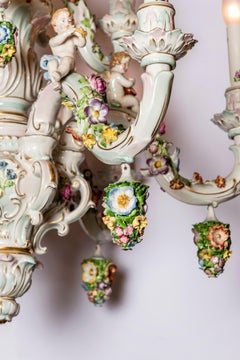 Porcelain Chandelier with Flowers and Angels, Germany, circa 1900