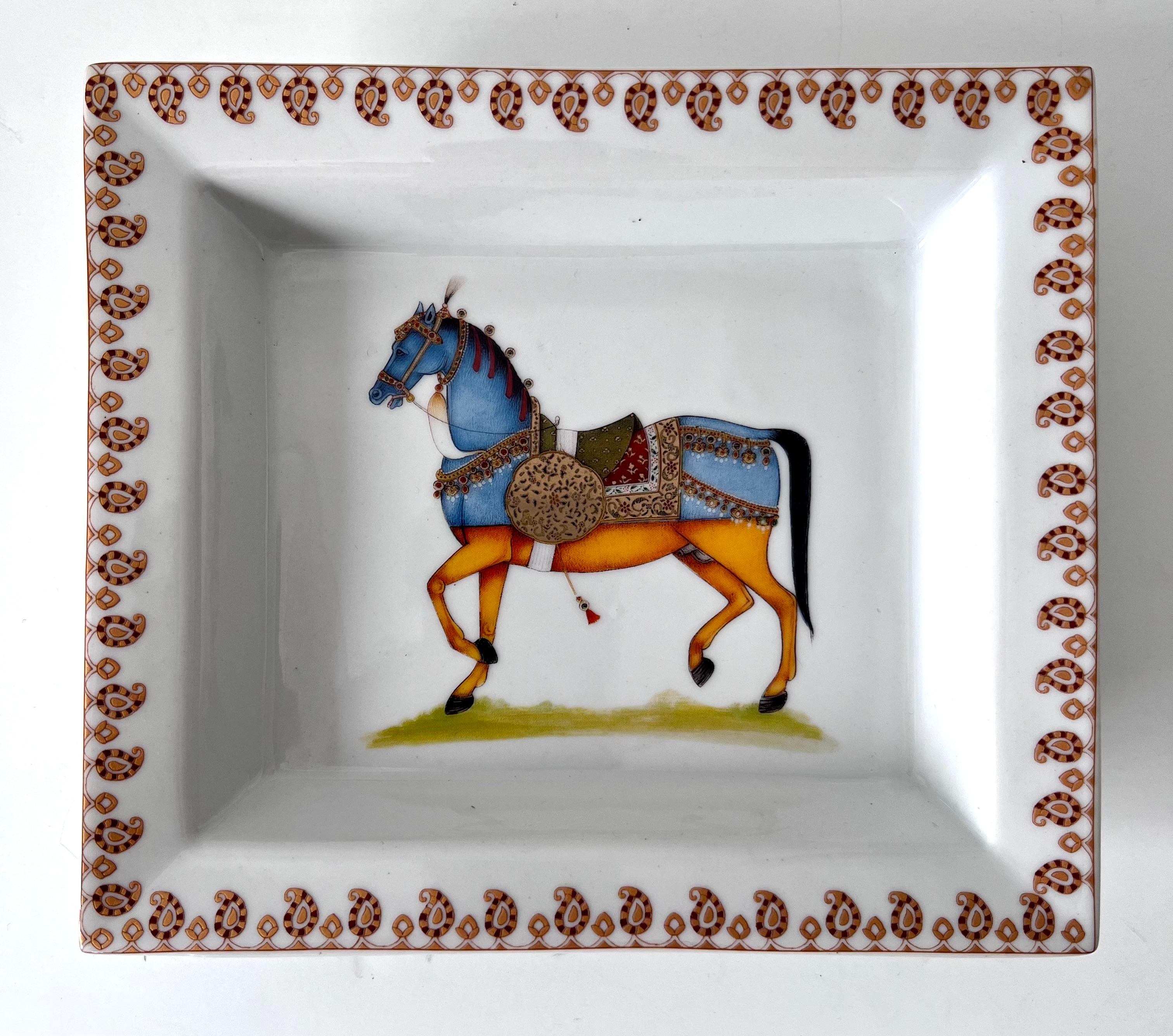 Mid-Century Modern Porcelain Change Tray with a Horse in the Style of Hermès For Sale