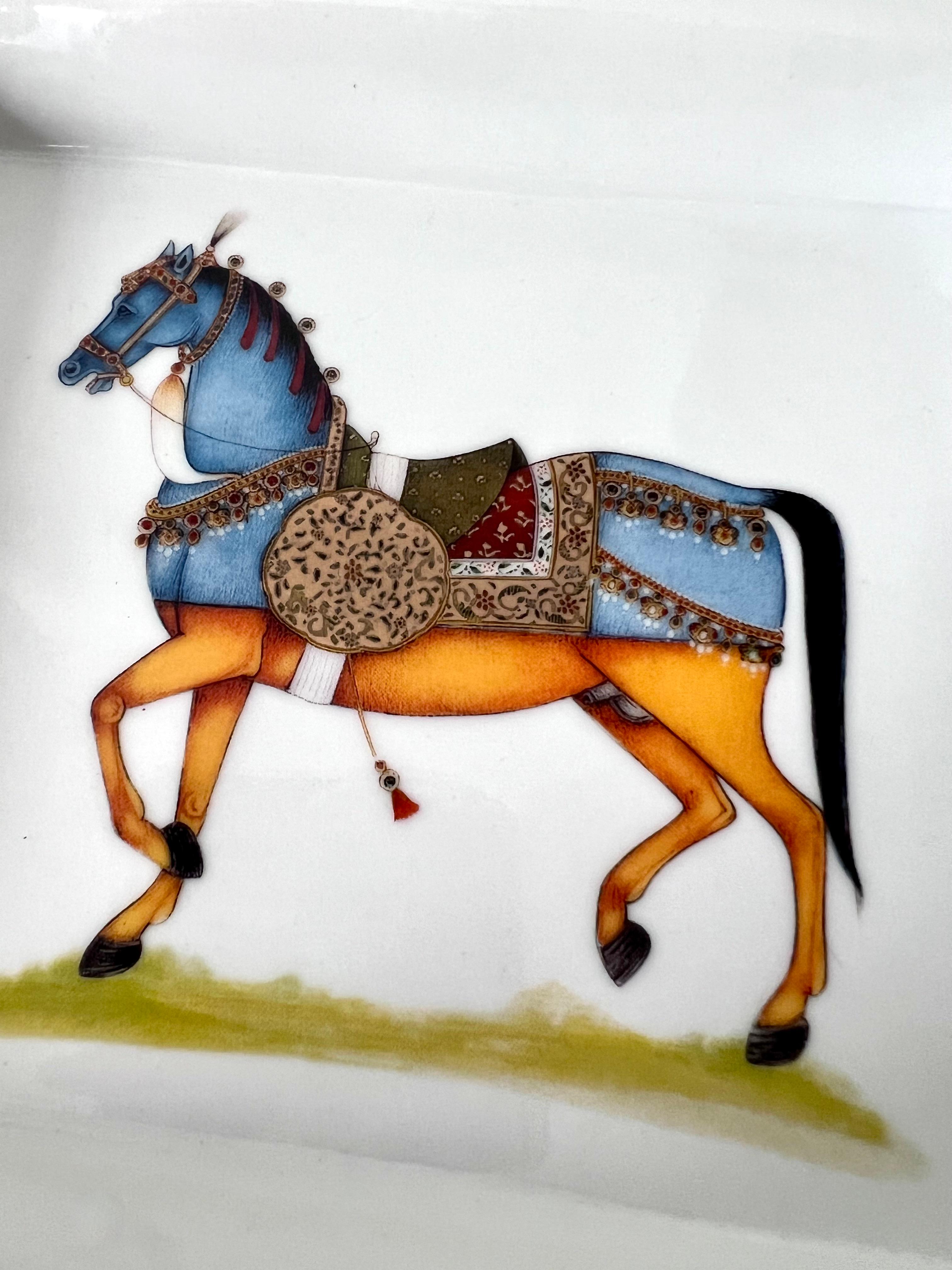 20th Century Porcelain Change Tray with a Horse in the Style of Hermès For Sale