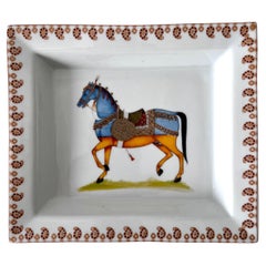 Porcelain Change Tray with a Horse in the Style of Hermès