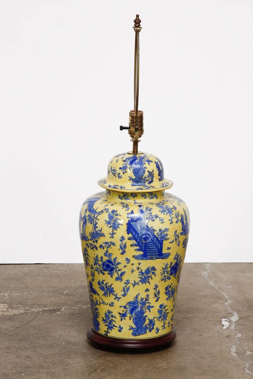 Brass Porcelain Chinoiserie Ginger Jar Lamp by Kinder Harris
