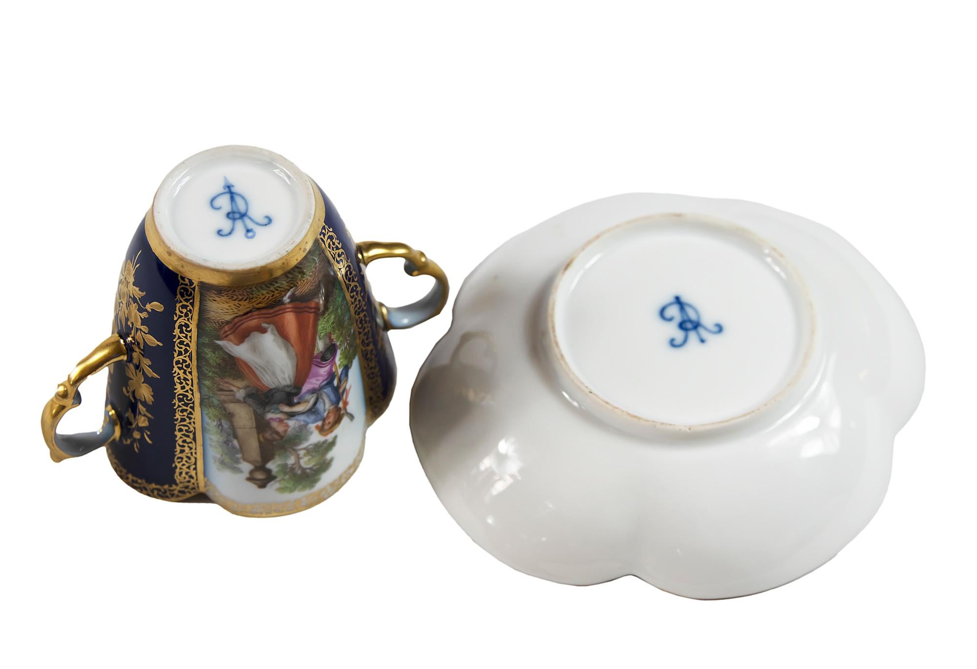 German Porcelain Chocolate Cup with Saucer by Augustus Rex Helena Wolfsohn For Sale