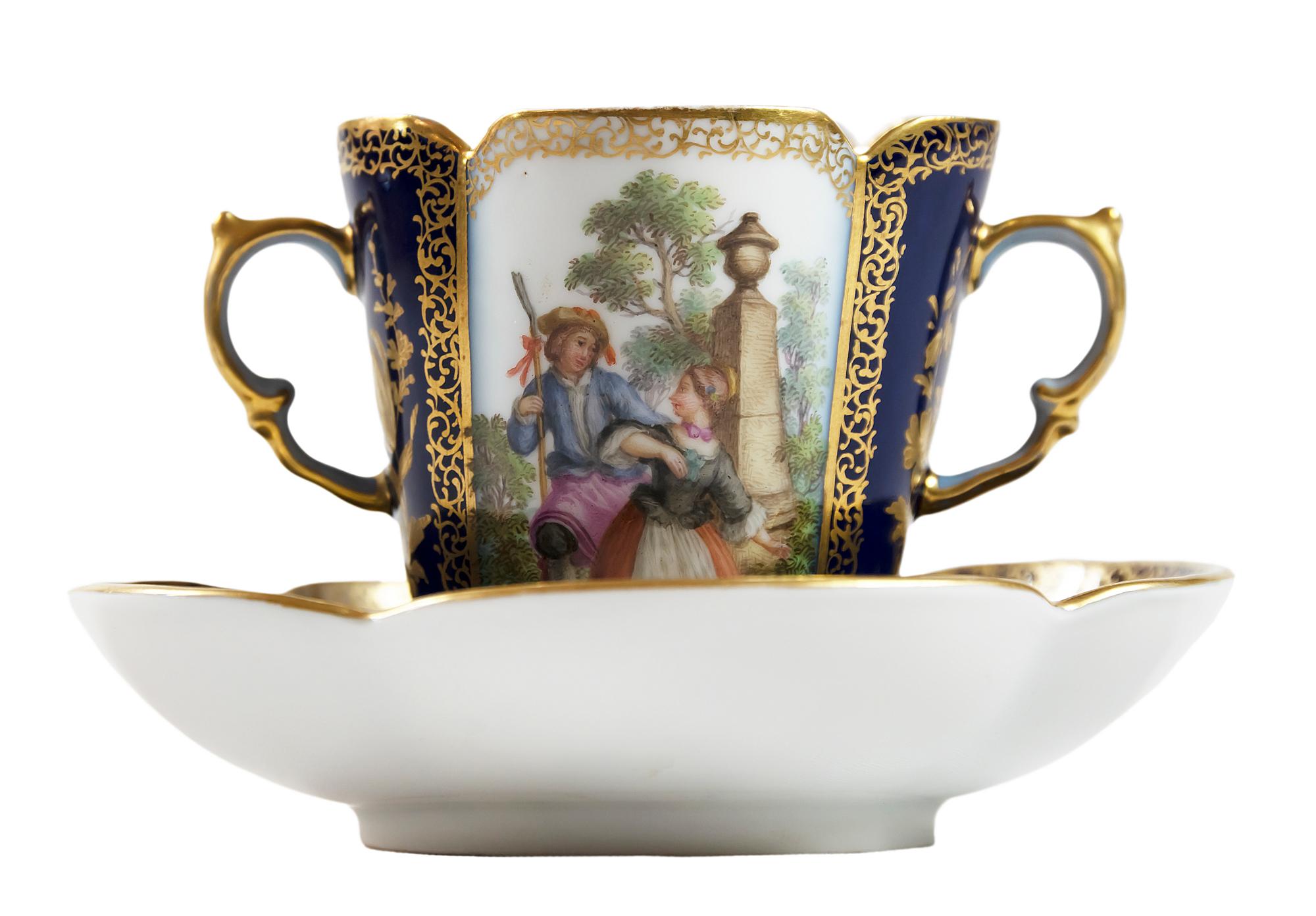 Gilt Porcelain Chocolate Cup with Saucer by Augustus Rex Helena Wolfsohn For Sale