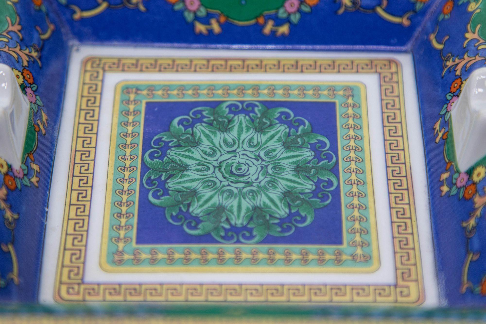 Porcelain Cigar Ashtray Dish Catchall Greco Roman Baroque Style Blue Green Gold 4