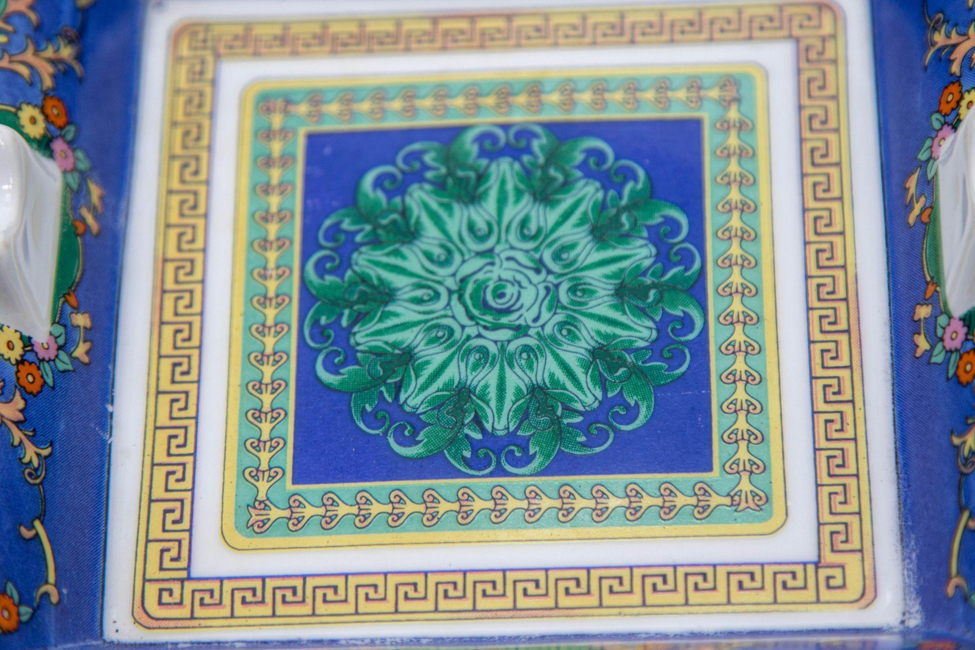 Porcelain Cigar Ashtray Dish Catchall Greco Roman Baroque Style Blue Green Gold 6
