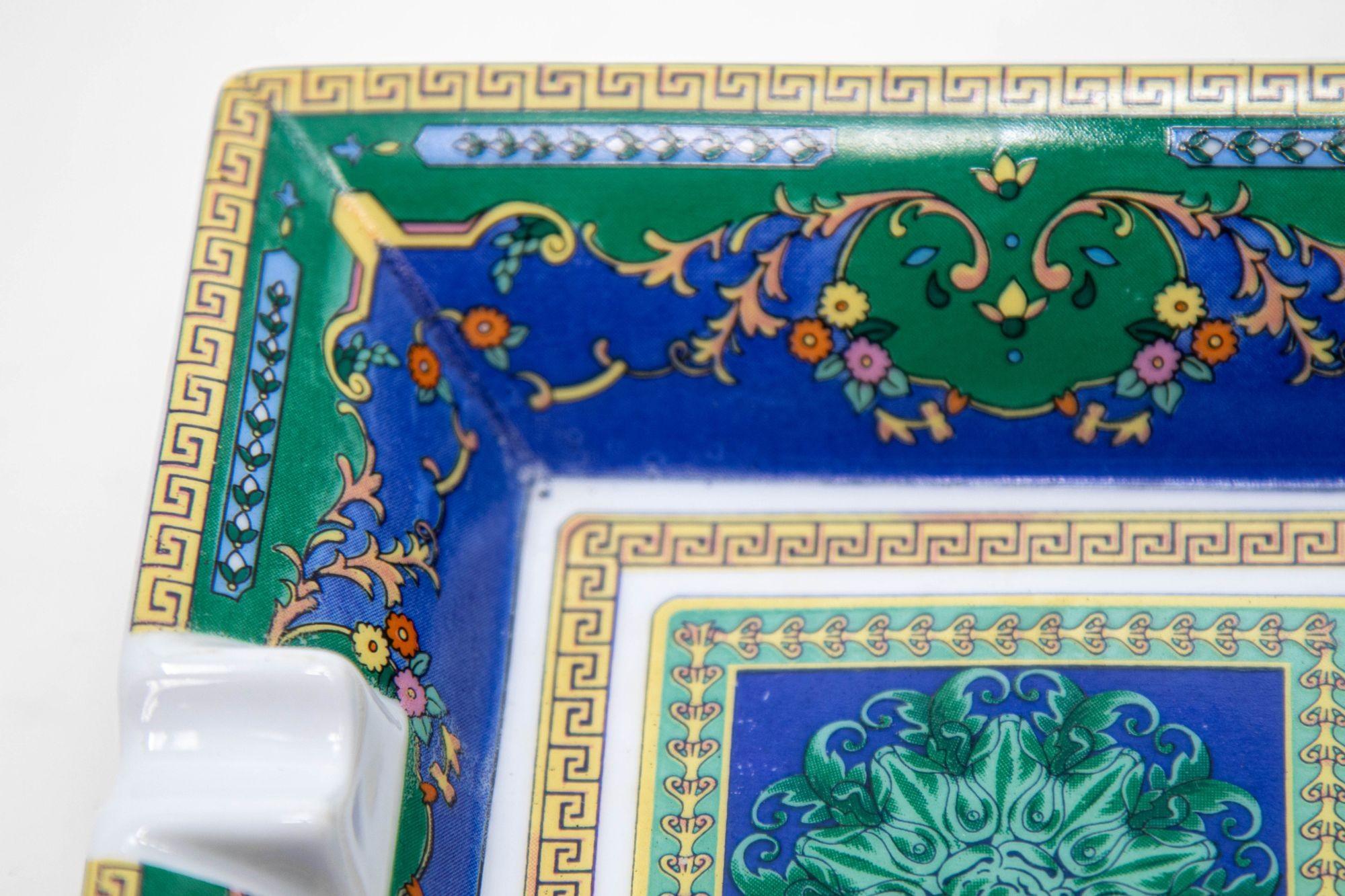 Porcelain Cigar Ashtray Dish Catchall Greco Roman Baroque Style Blue Green Gold 2