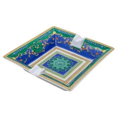 Porcelain Cigar Ashtray Dish Catchall Greco Roman Baroque Style Blue Green Gold