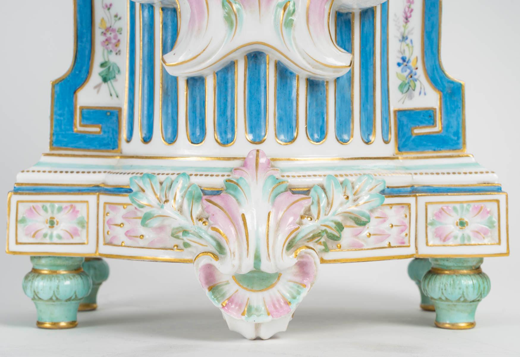 French Porcelain Clock, 19th Century, Napoleon III Period. For Sale