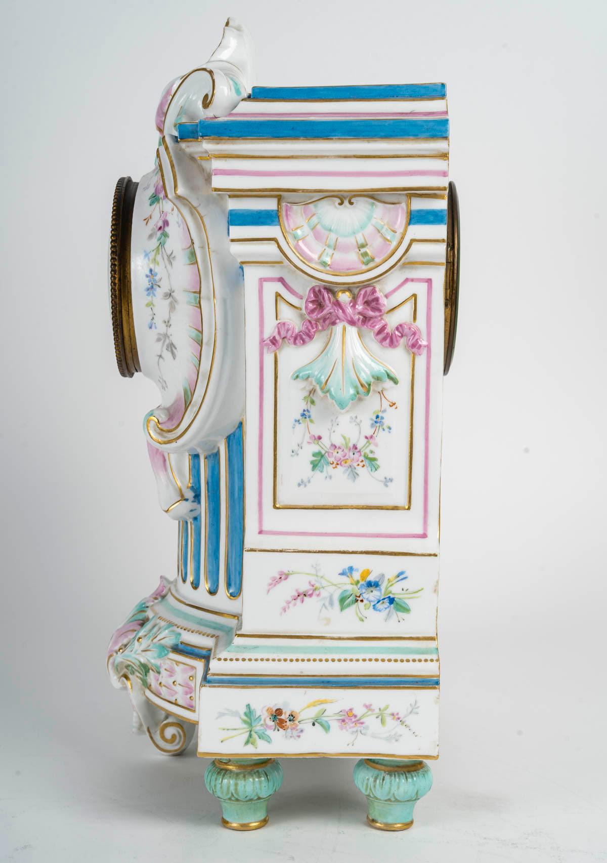 Porcelain Clock, 19th Century, Napoleon III Period. For Sale 4