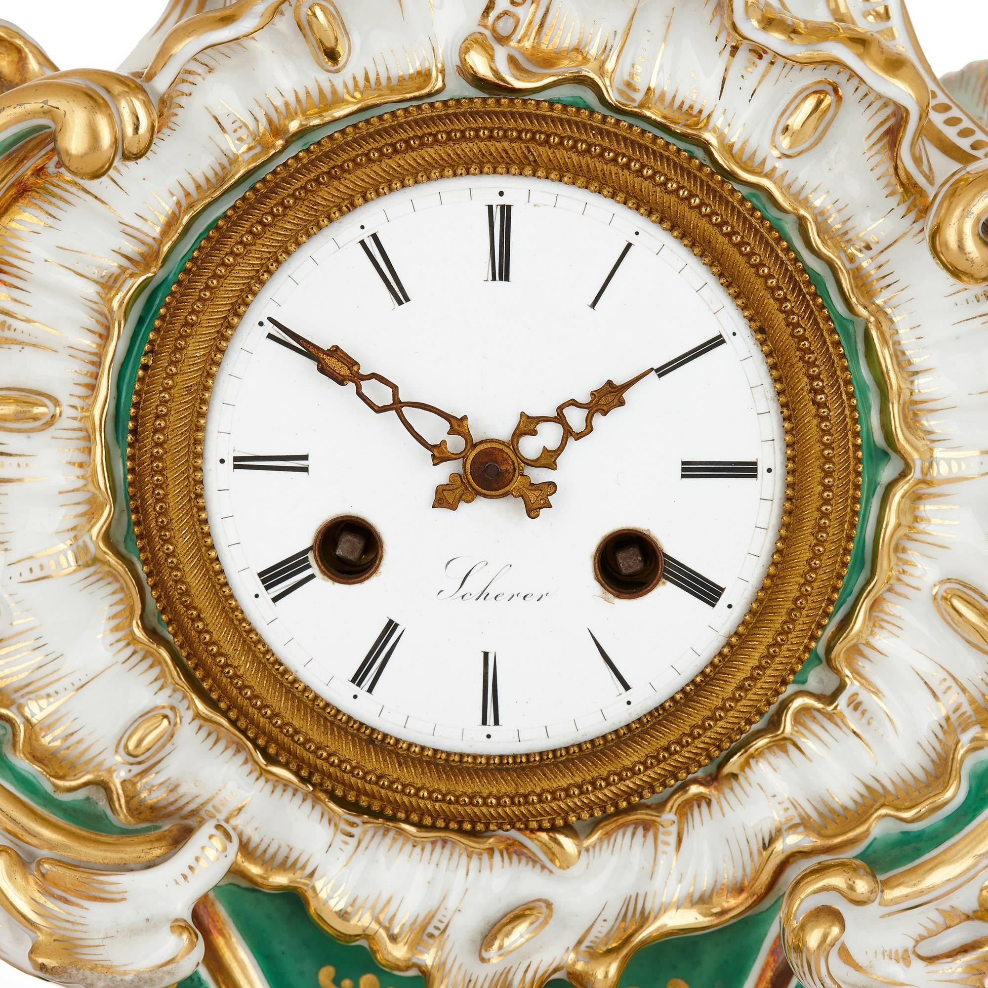 Rococo Porcelain Clock in the Louis XV Style by Jacob Petit For Sale