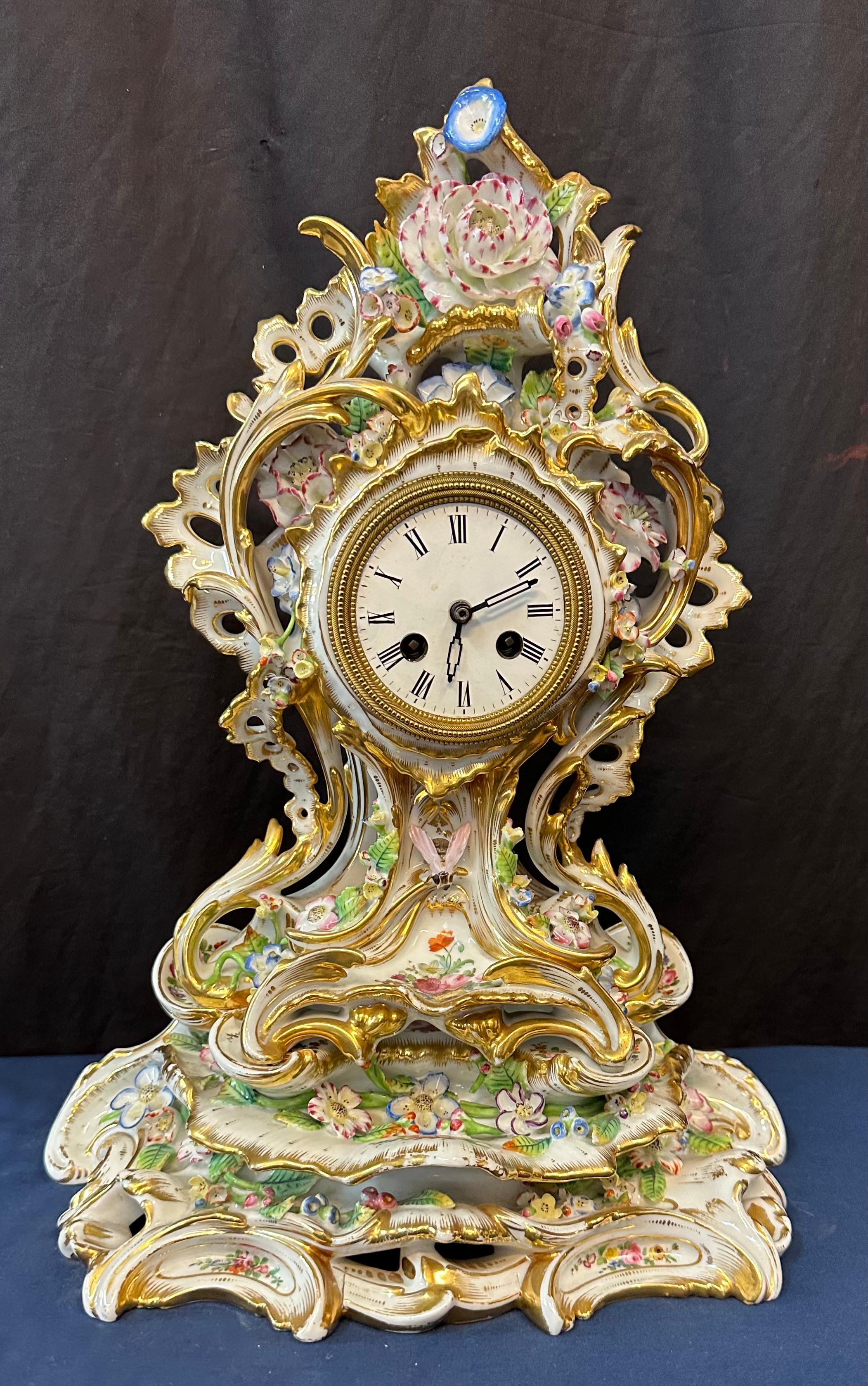 Porcelain Clock & Stand by Aubert & Klaftenberger For Sale 4