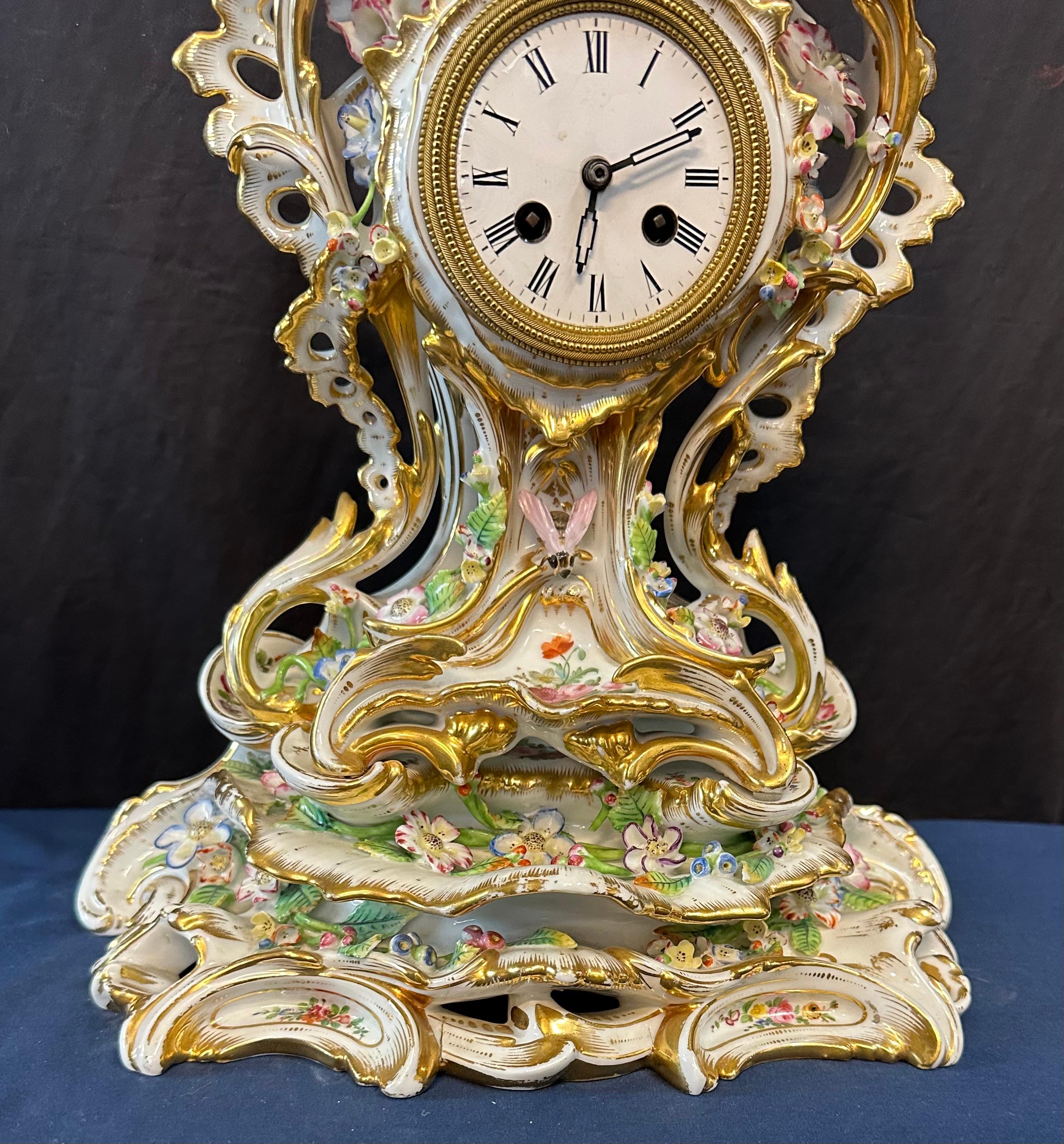 Hand-Painted Porcelain Clock & Stand by Aubert & Klaftenberger For Sale