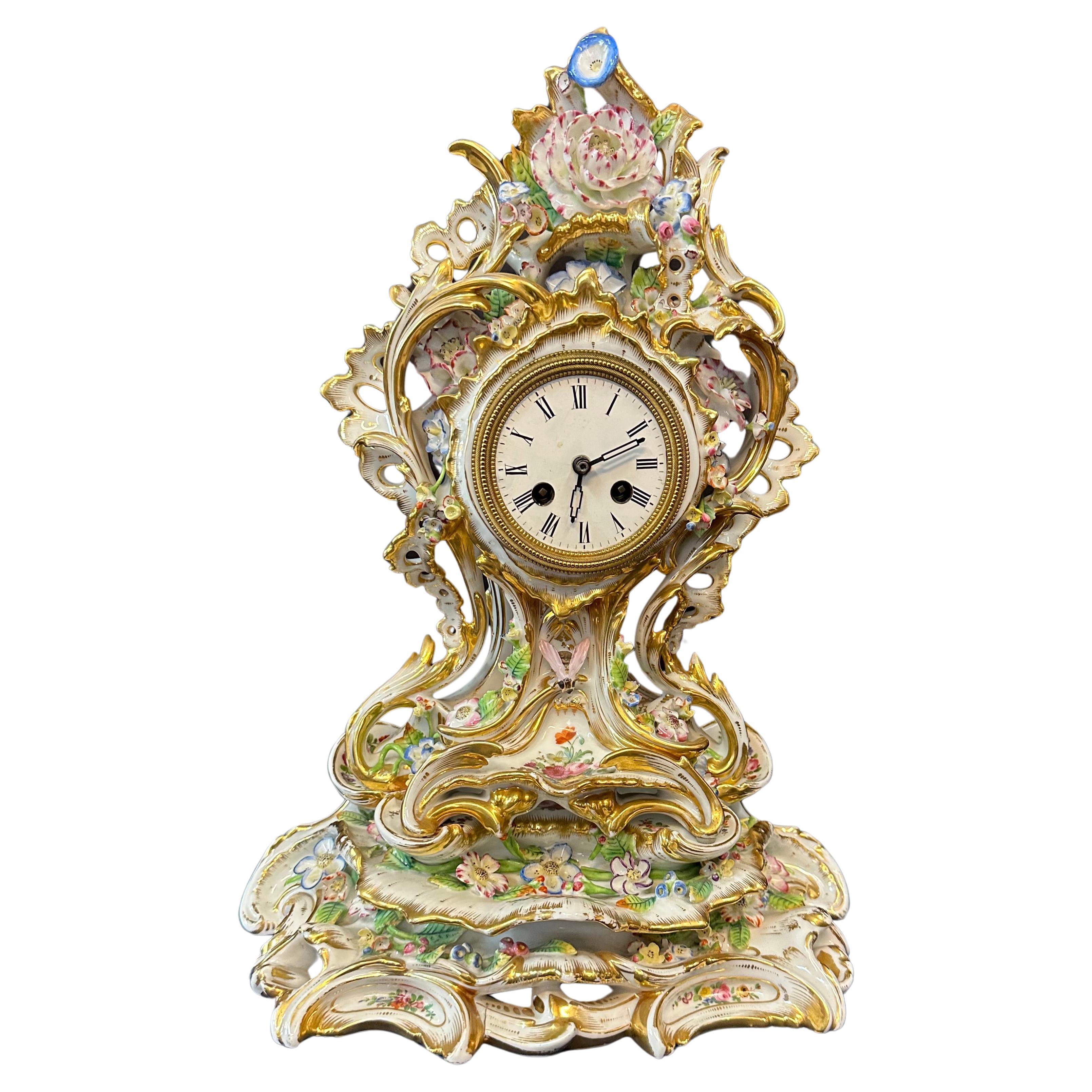 Porcelain Clock & Stand by Aubert & Klaftenberger For Sale
